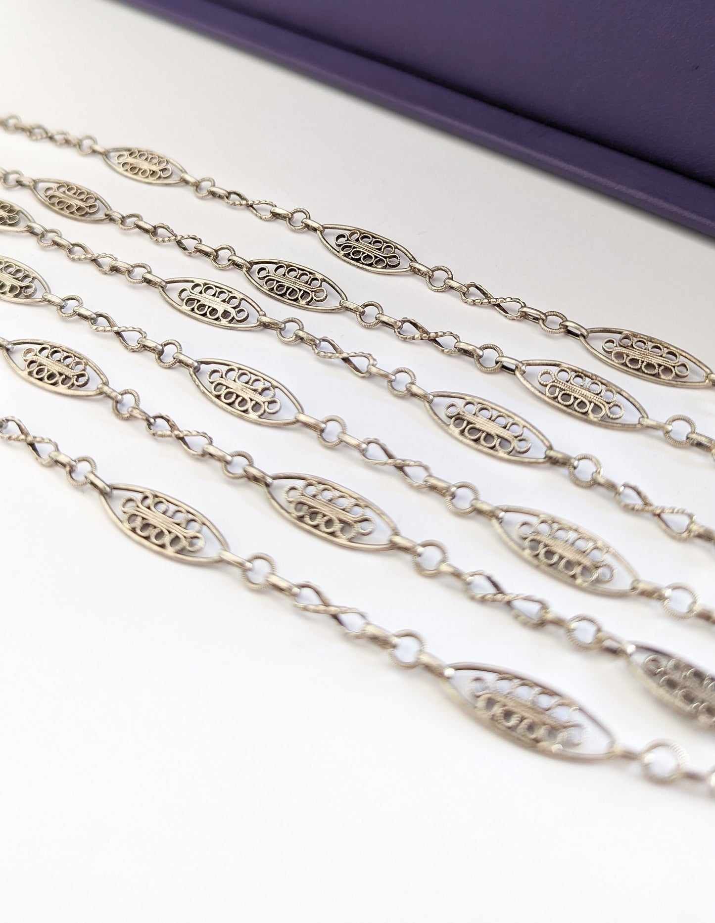 52" 1880- 1910 Antique Necklace French silver filigree Edwardian Chain Antique Longuard chain Vintage Necklace gift for her