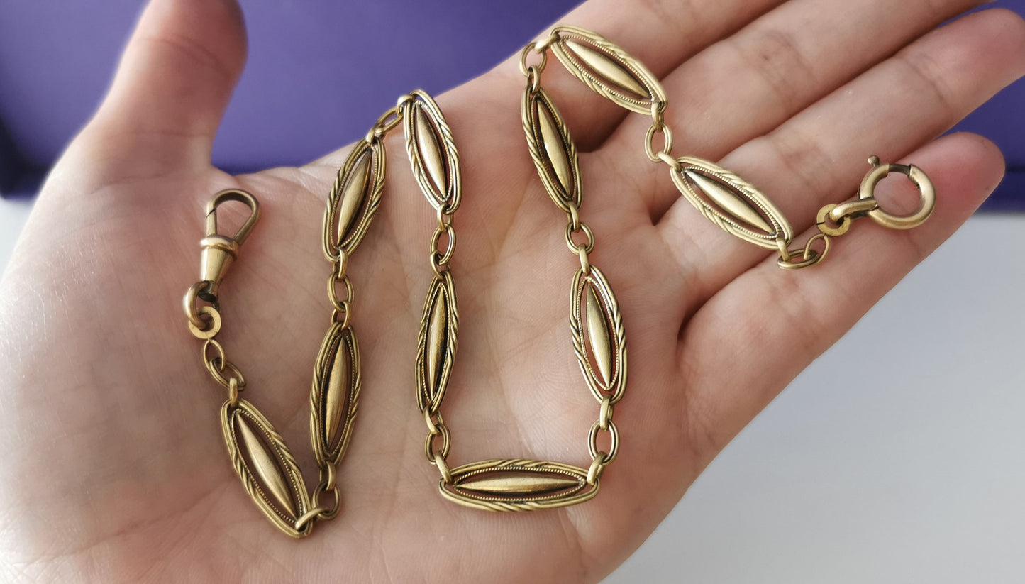 Antique French Gold Plated Albert Watch Chain Antique Bracelet Edwardian bracelet c. 1900s gift for her Vintage gold watch chain
