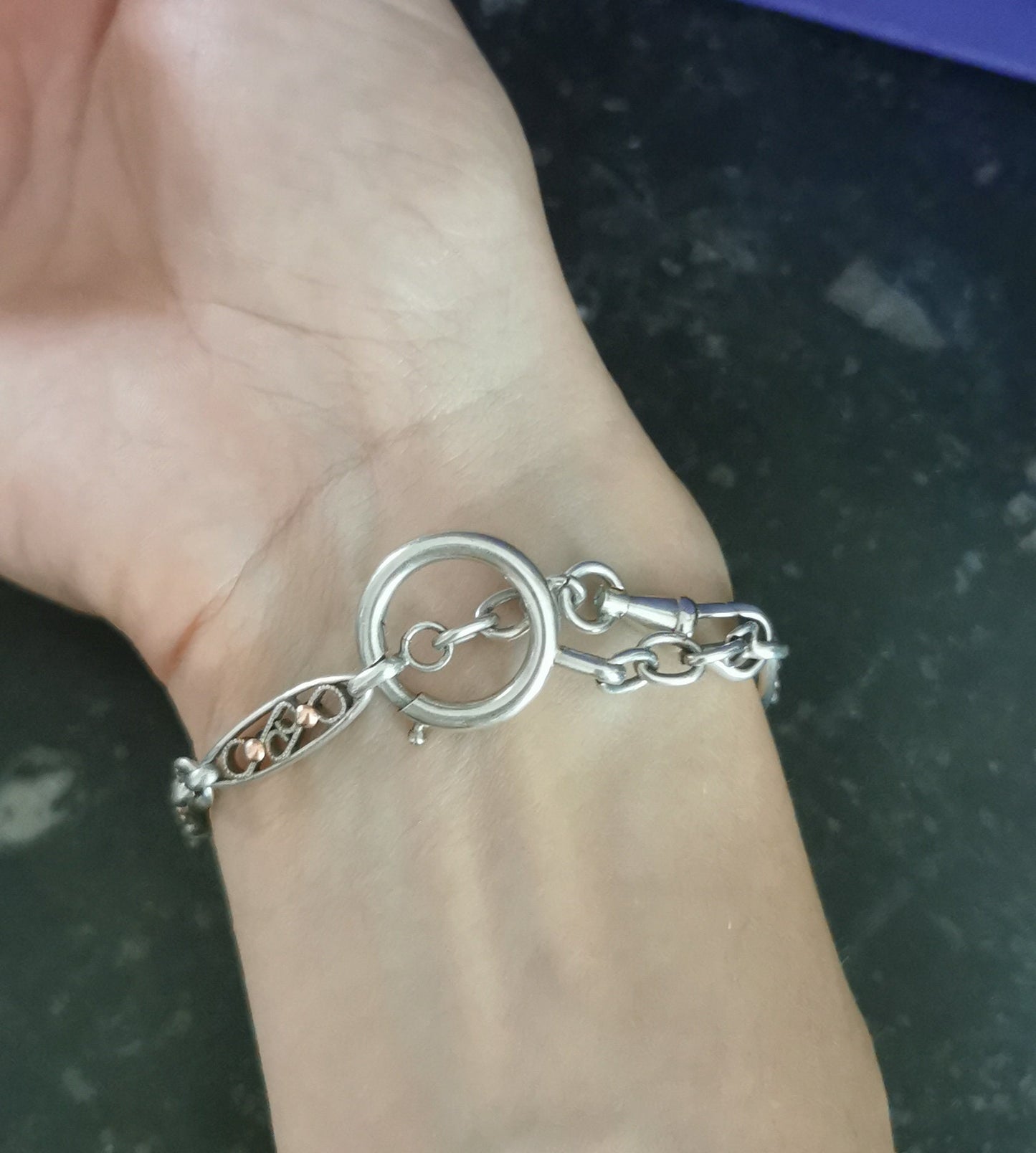 1890s Antique silver Watch chain Vermeil filigree chain Art nouveau Bracelet gift for her Antique Bracelet gift for wife