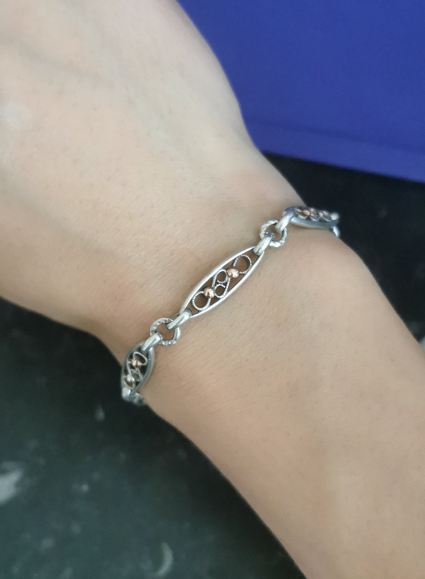 1890s Antique silver Watch chain Vermeil filigree chain Art nouveau Bracelet gift for her Antique Bracelet gift for wife