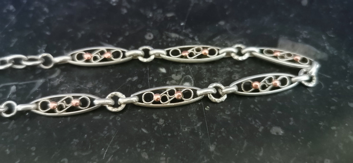 1890s Antique silver Watch chain Vermeil filigree chain Art nouveau Bracelet gift for her Antique Bracelet gift for wife