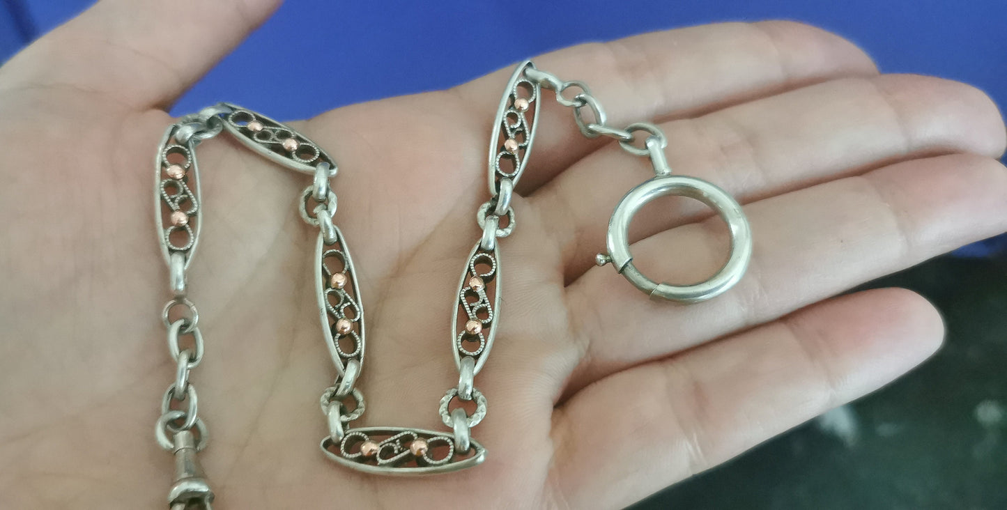 1890s Antique silver Watch chain Vermeil filigree chain Art nouveau Bracelet gift for her Antique Bracelet gift for wife