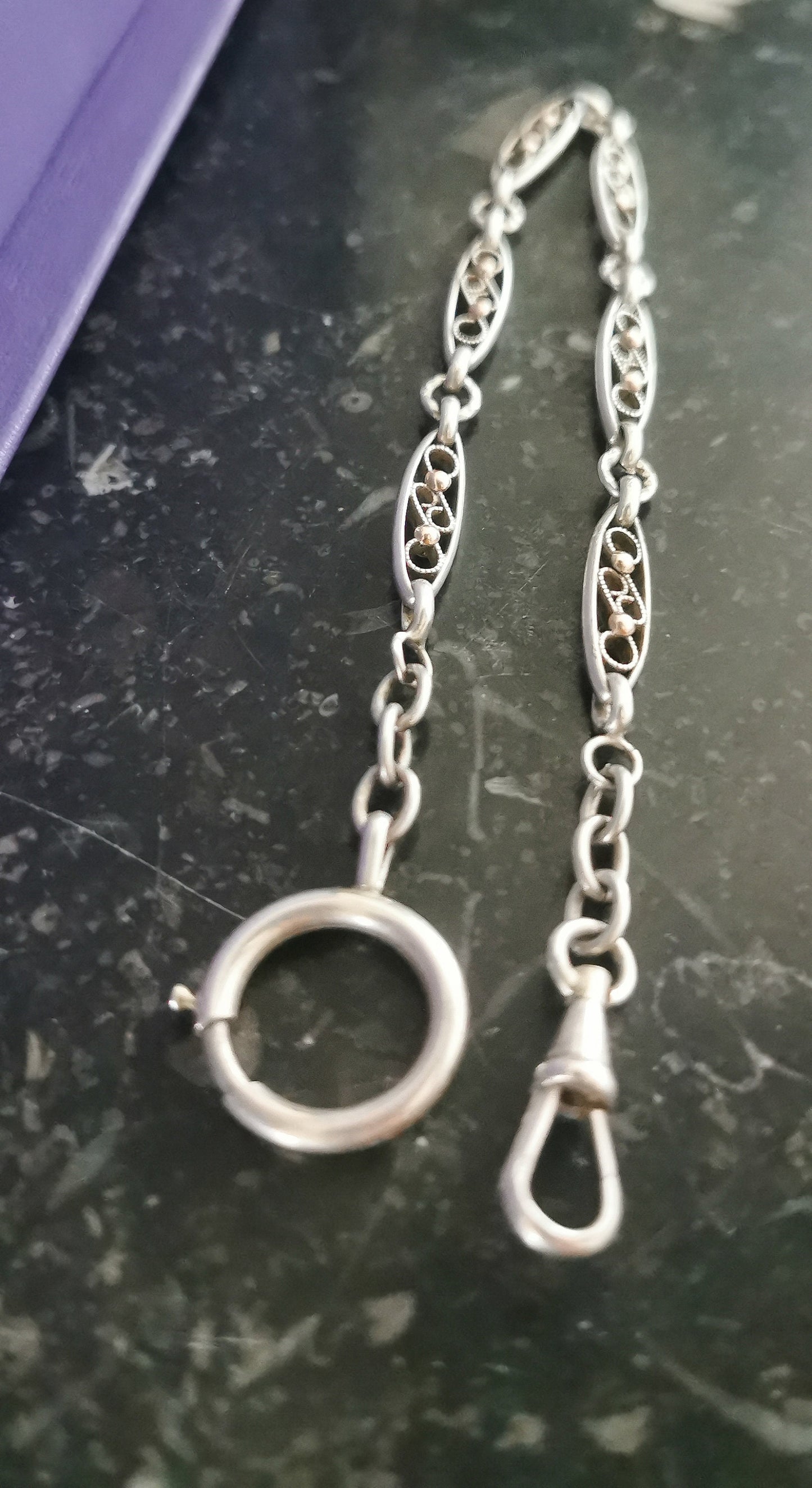 1890s Antique silver Watch chain Vermeil filigree chain Art nouveau Bracelet gift for her Antique Bracelet gift for wife