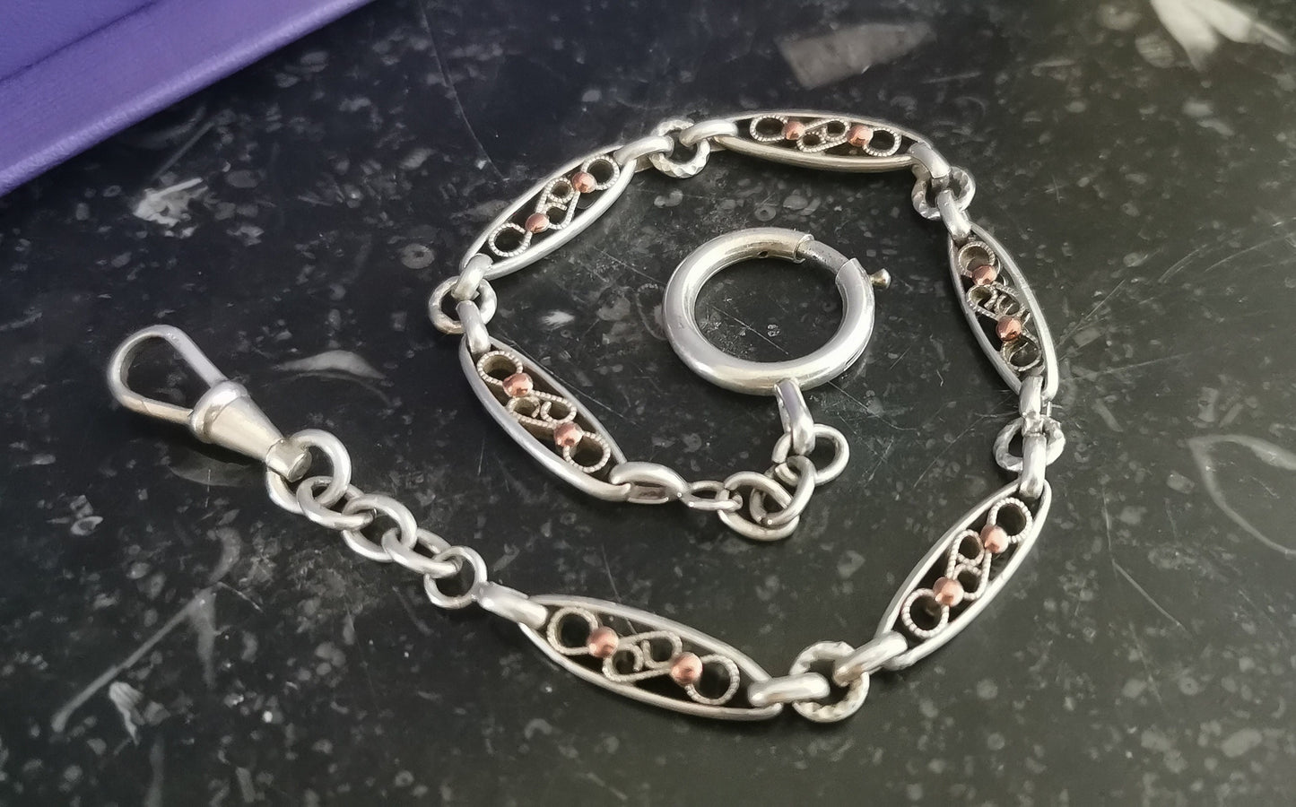 1890s Antique silver Watch chain Vermeil filigree chain Art nouveau Bracelet gift for her Antique Bracelet gift for wife