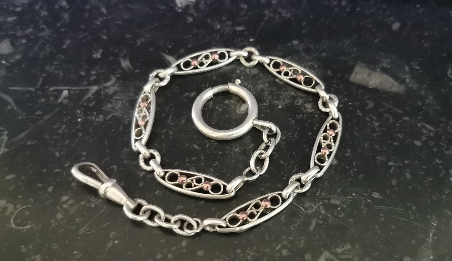 1890s Antique silver Watch chain Vermeil filigree chain Art nouveau Bracelet gift for her Antique Bracelet gift for wife