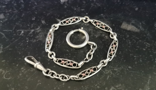 1890s Antique silver Watch chain Vermeil filigree chain Art nouveau Bracelet gift for her Antique Bracelet gift for wife