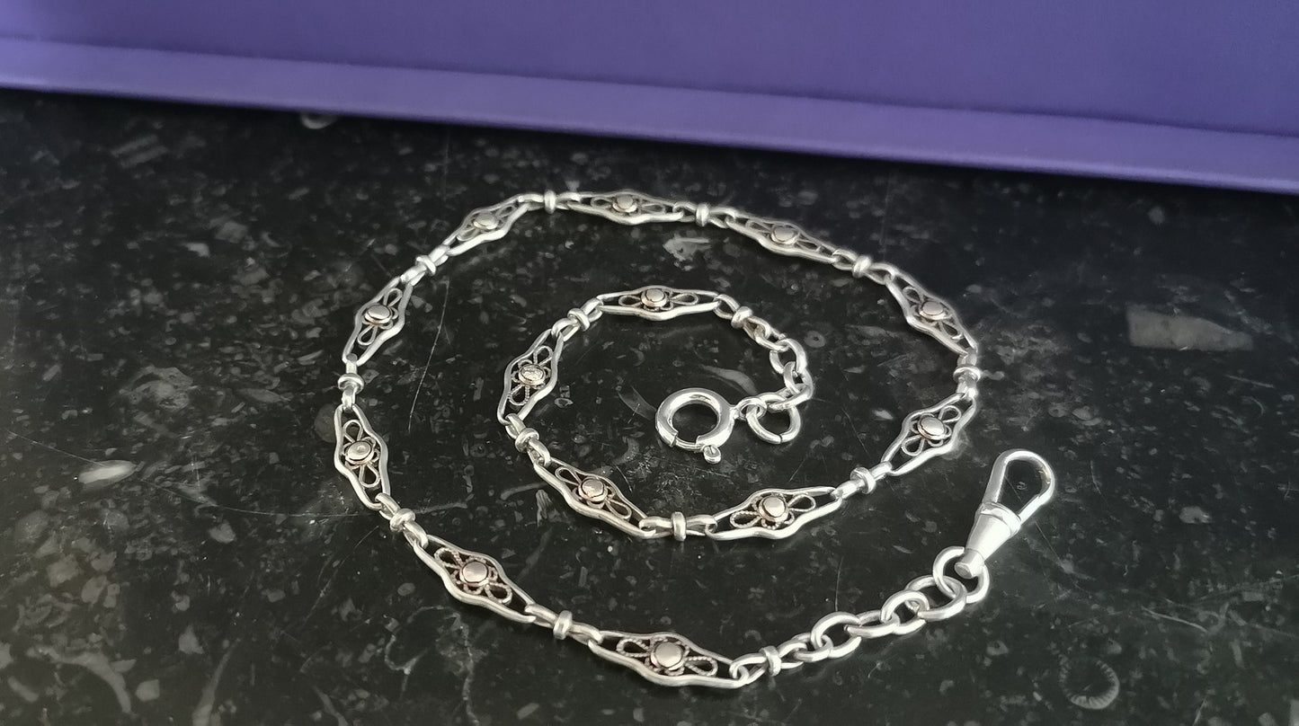 1900s Antique Watch chain Antique Necklace French silver Filigree Chain Edwardian Watch Chain gift for her Antique Filigree necklace