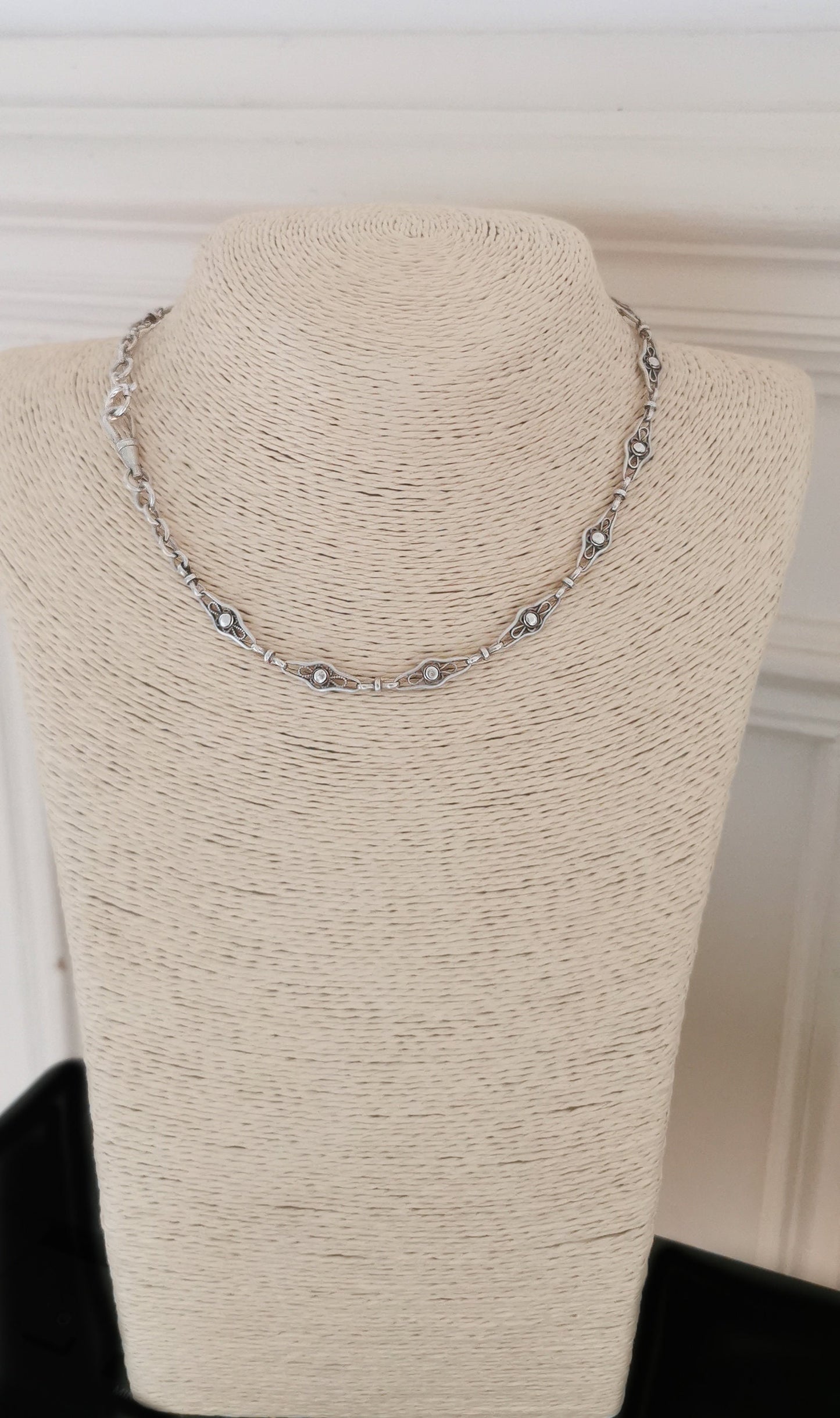 1900s Antique Watch chain Antique Necklace French silver Filigree Chain Edwardian Watch Chain gift for her Antique Filigree necklace