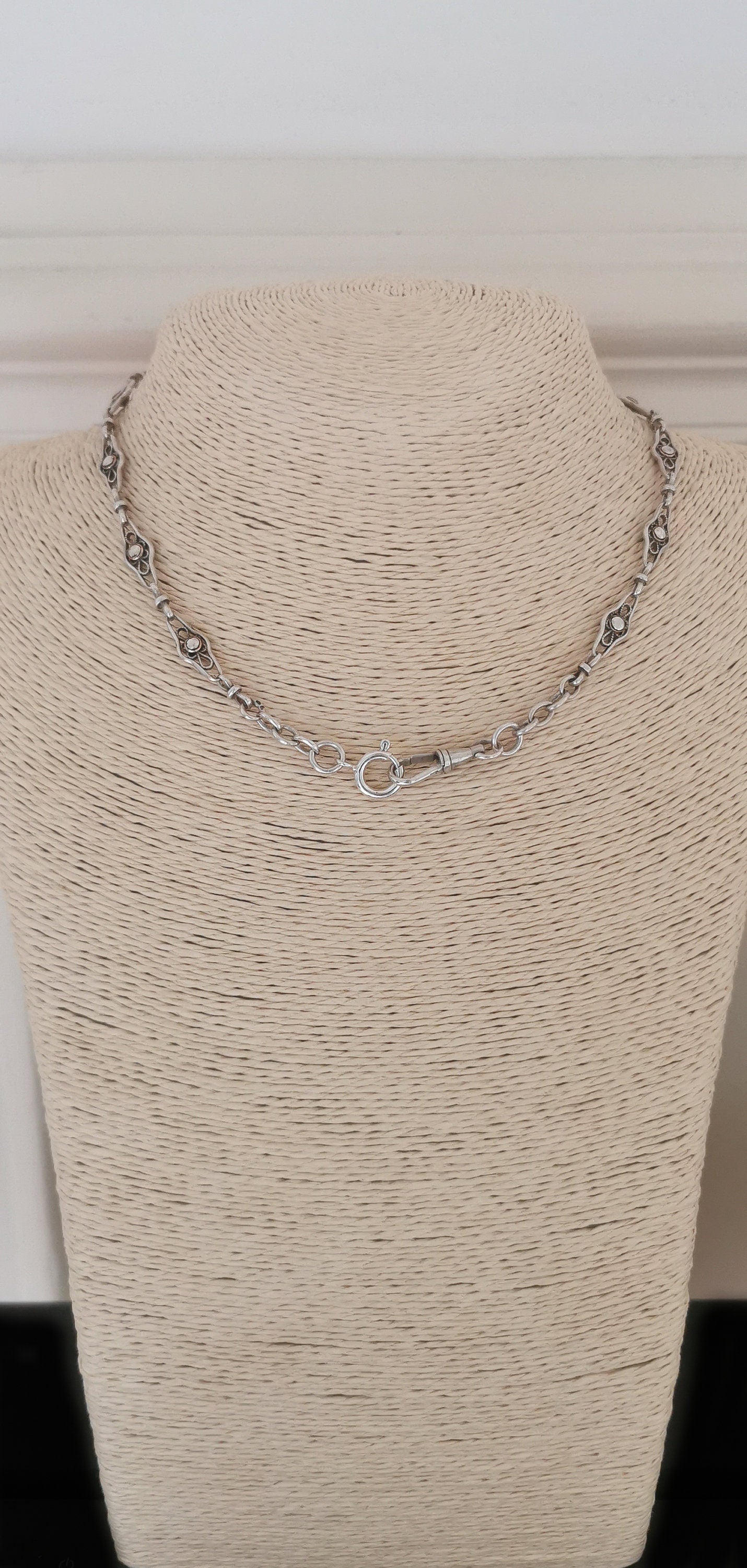 1900s Antique Watch chain Antique Necklace French silver Filigree Chain Edwardian Watch Chain gift for her Antique Filigree necklace