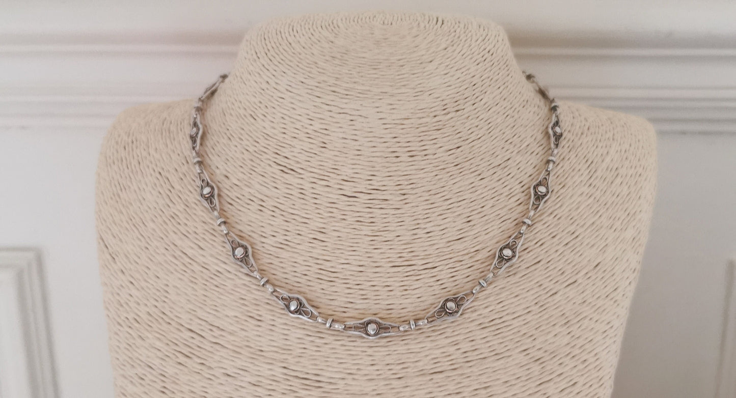 1900s Antique Watch chain Antique Necklace French silver Filigree Chain Edwardian Watch Chain gift for her Antique Filigree necklace