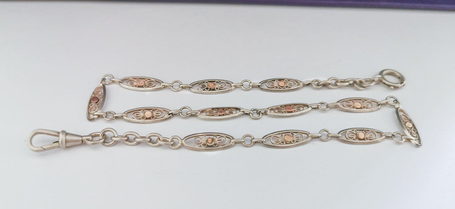 1900 Antique French Silver filigree bracelet Silver Albert watch chain Filigree Necklace or Bracelet gift for her Antique Choker