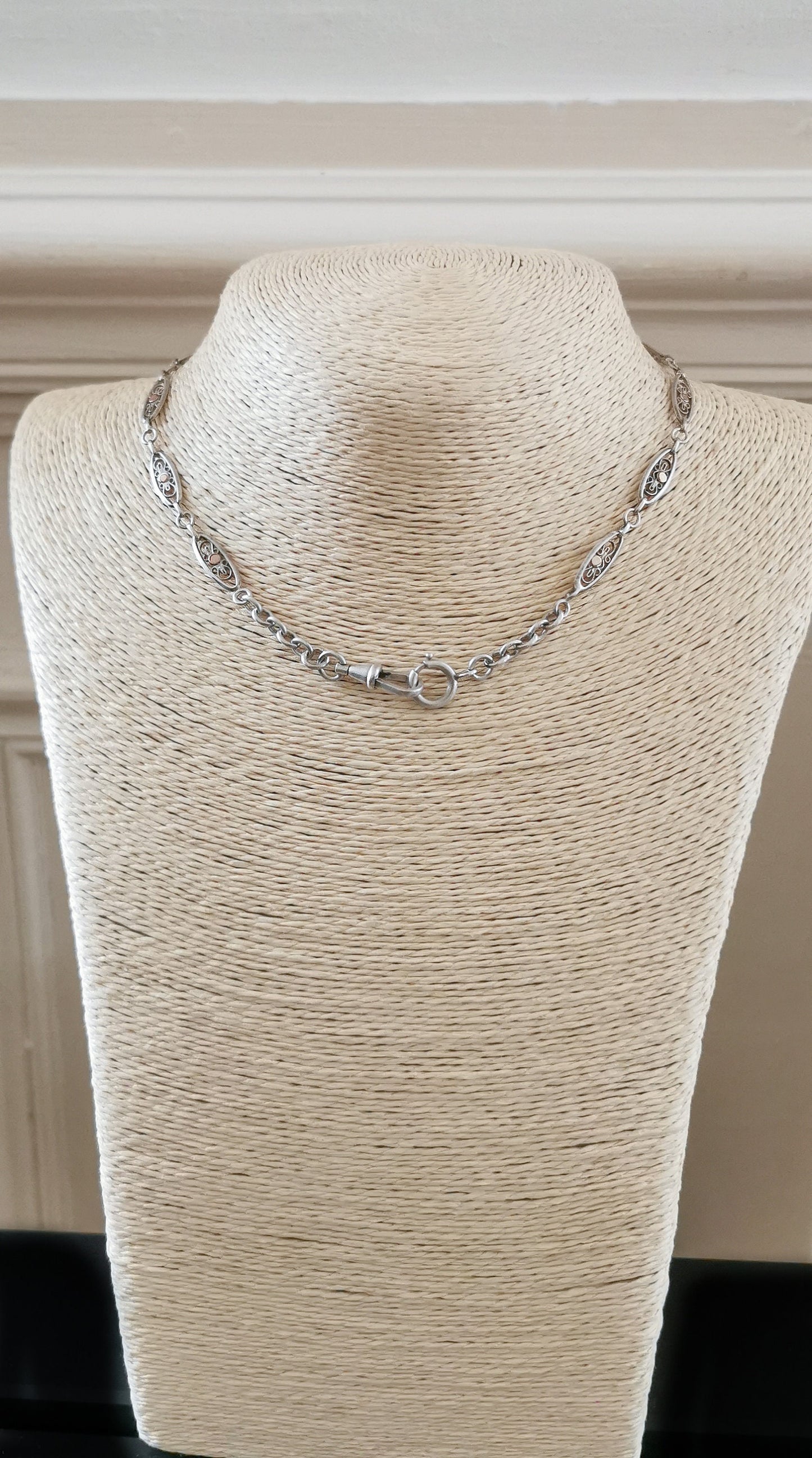 1900 Antique French Silver filigree bracelet Silver Albert watch chain Filigree Necklace or Bracelet gift for her Antique Choker