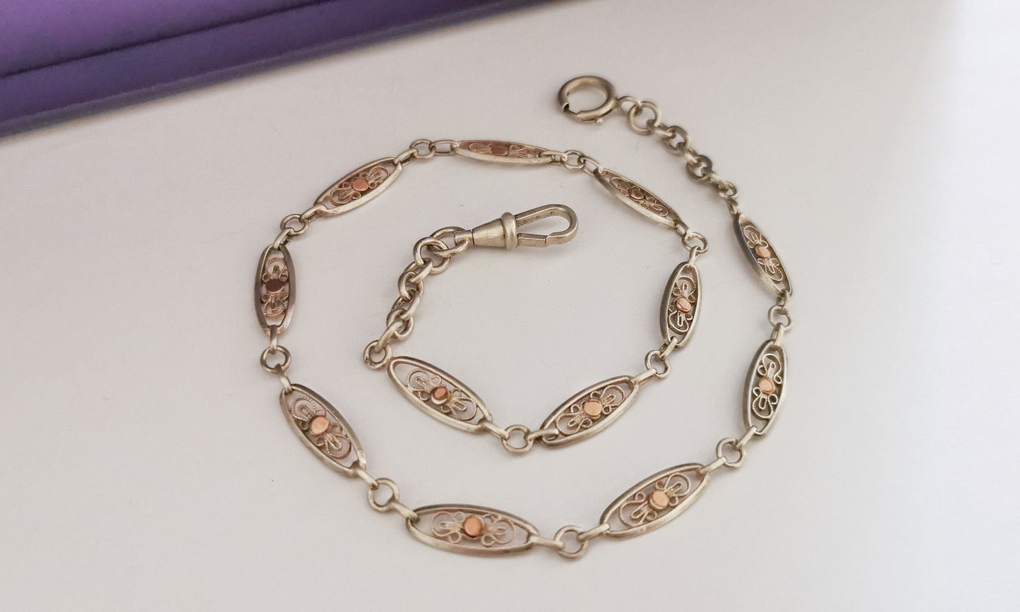 1900 Antique French Silver filigree bracelet Silver Albert watch chain Filigree Necklace or Bracelet gift for her Antique Choker