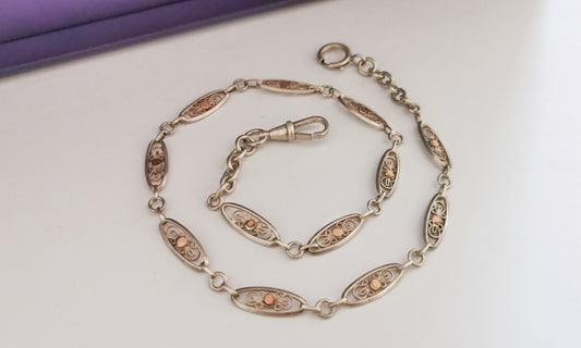 1900 Antique French Silver filigree bracelet Silver Albert watch chain Filigree Necklace or Bracelet gift for her Antique Choker