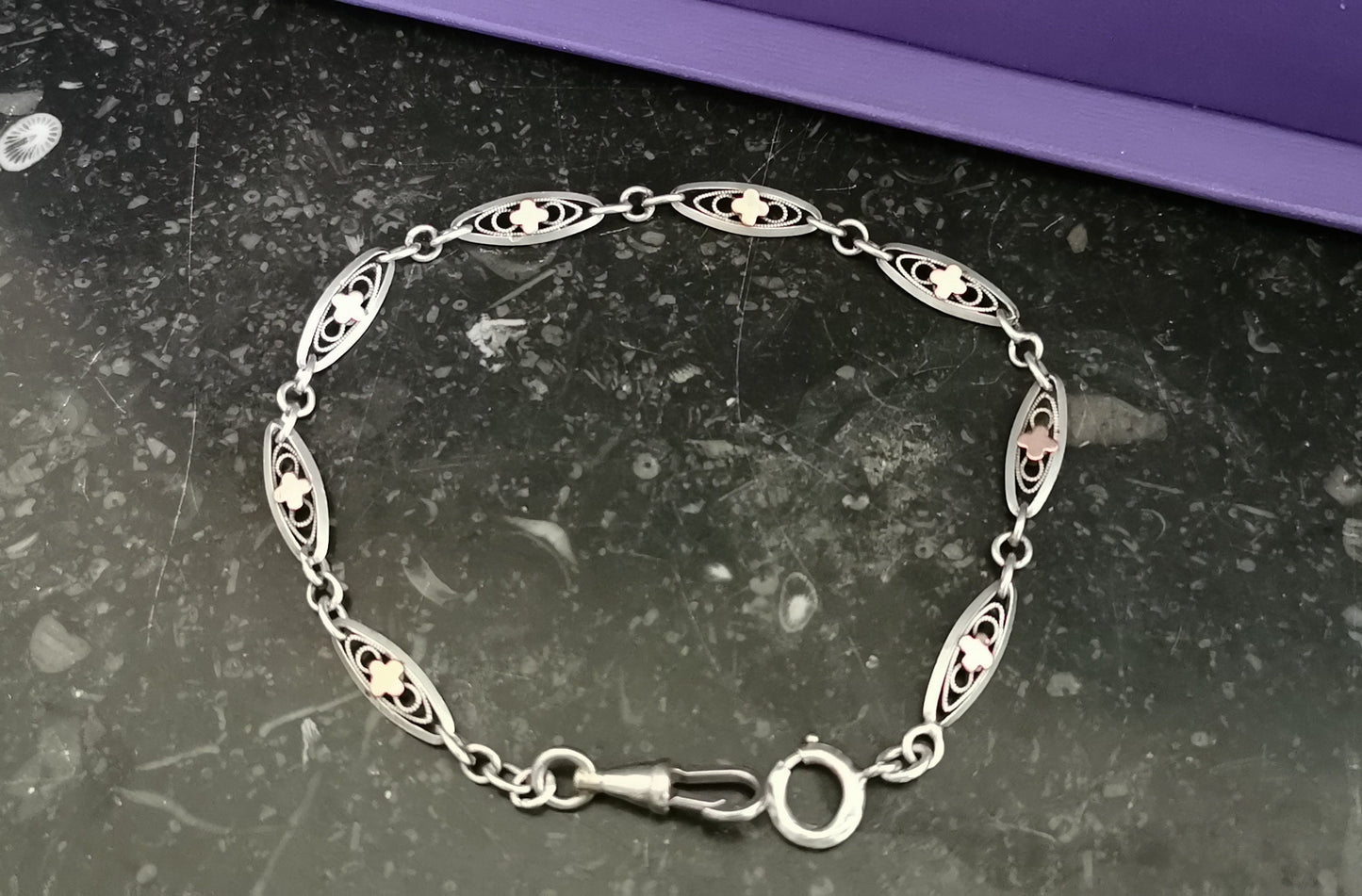 Antique French Silver and vermeil filigree bracelet silver and gold Albert watch chain Vintage bracelet gift for her
