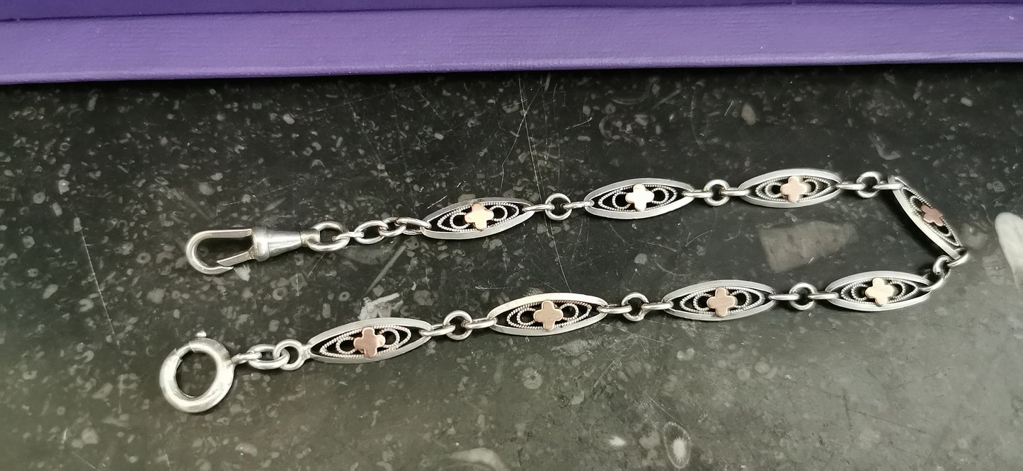 Antique French Silver and vermeil filigree bracelet silver and gold Albert watch chain Vintage bracelet gift for her