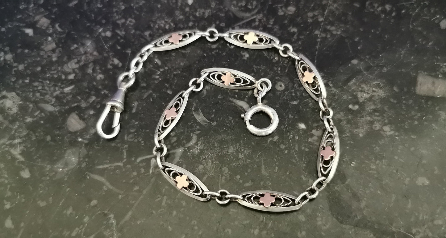 Antique French Silver and vermeil filigree bracelet silver and gold Albert watch chain Vintage bracelet gift for her