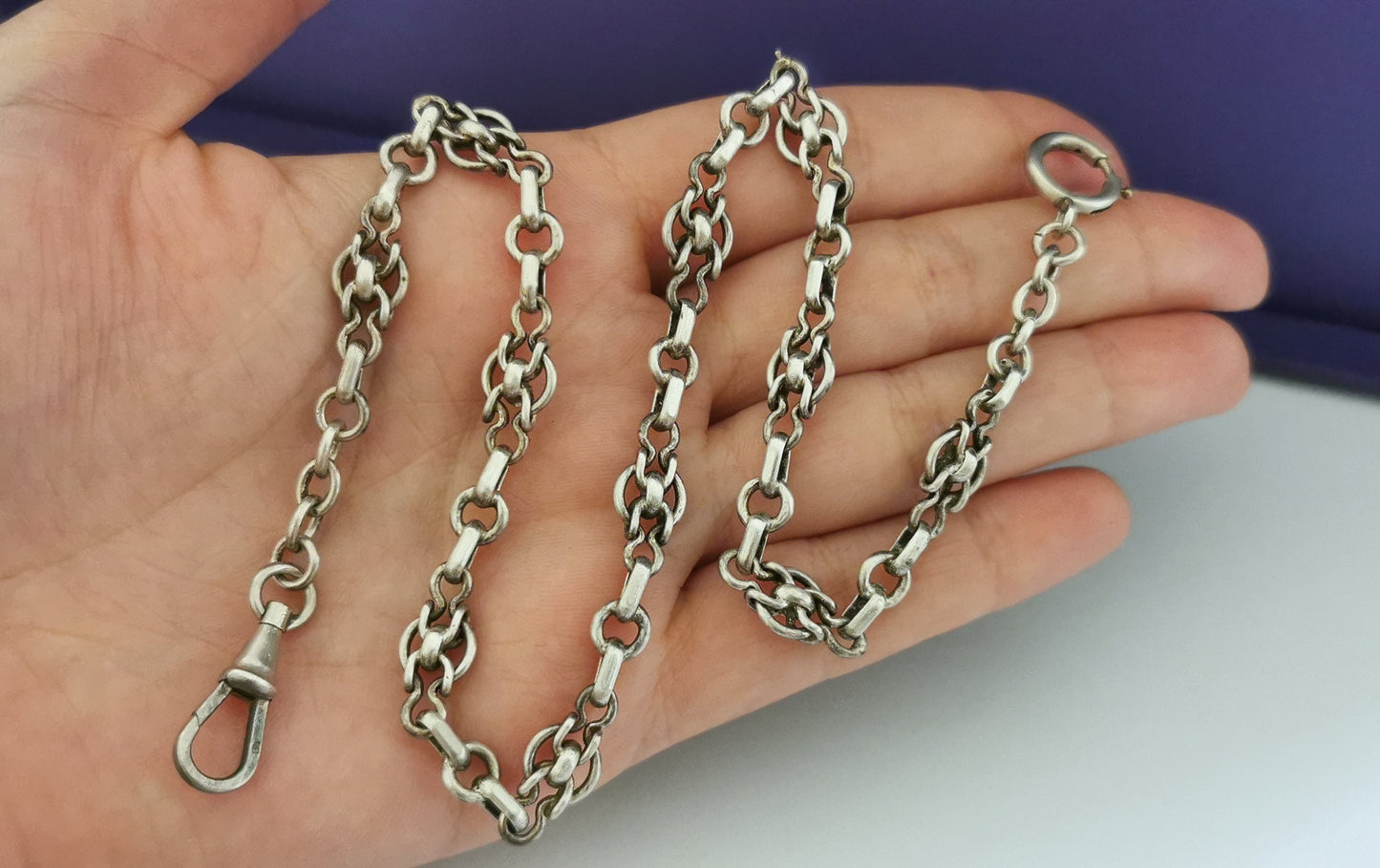 1890s Antique French Victorian choker Chain Antique Silver Necklace Antique french chain Antique watch chain gift for Her
