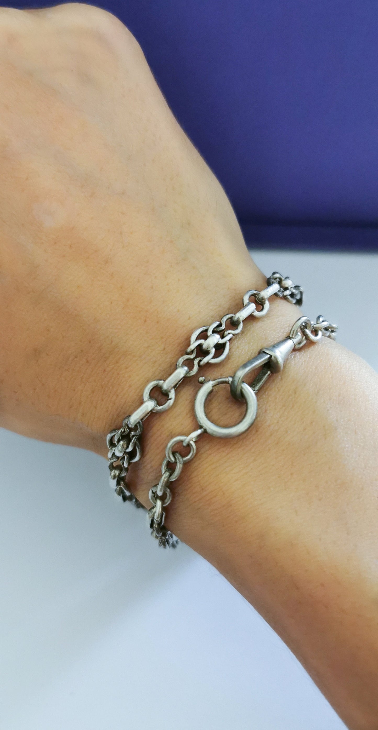 1890s Antique French Victorian choker Chain Antique Silver Necklace Antique french chain Antique watch chain gift for Her