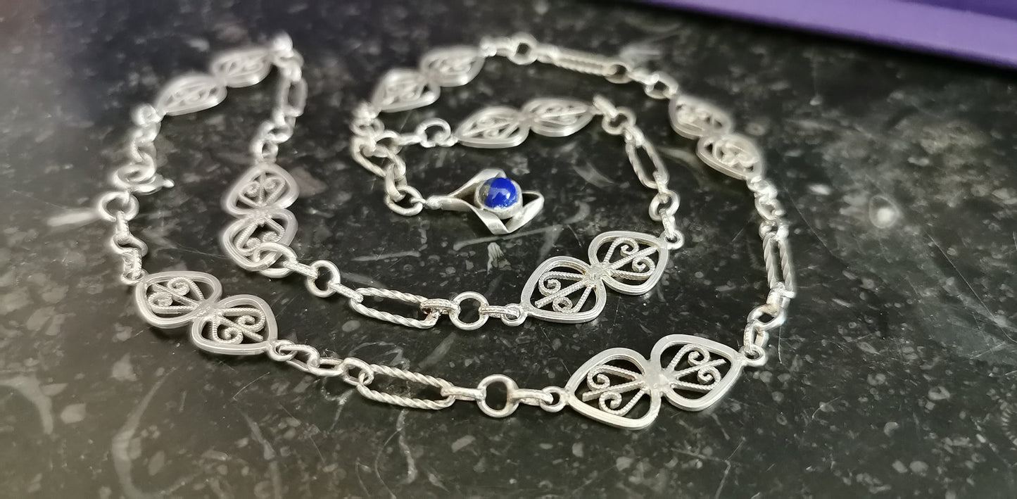 1900s Antique Lapis Lazuli Necklace Edwardian Chain Antique Silver Necklace Antique french chain gift for Her
