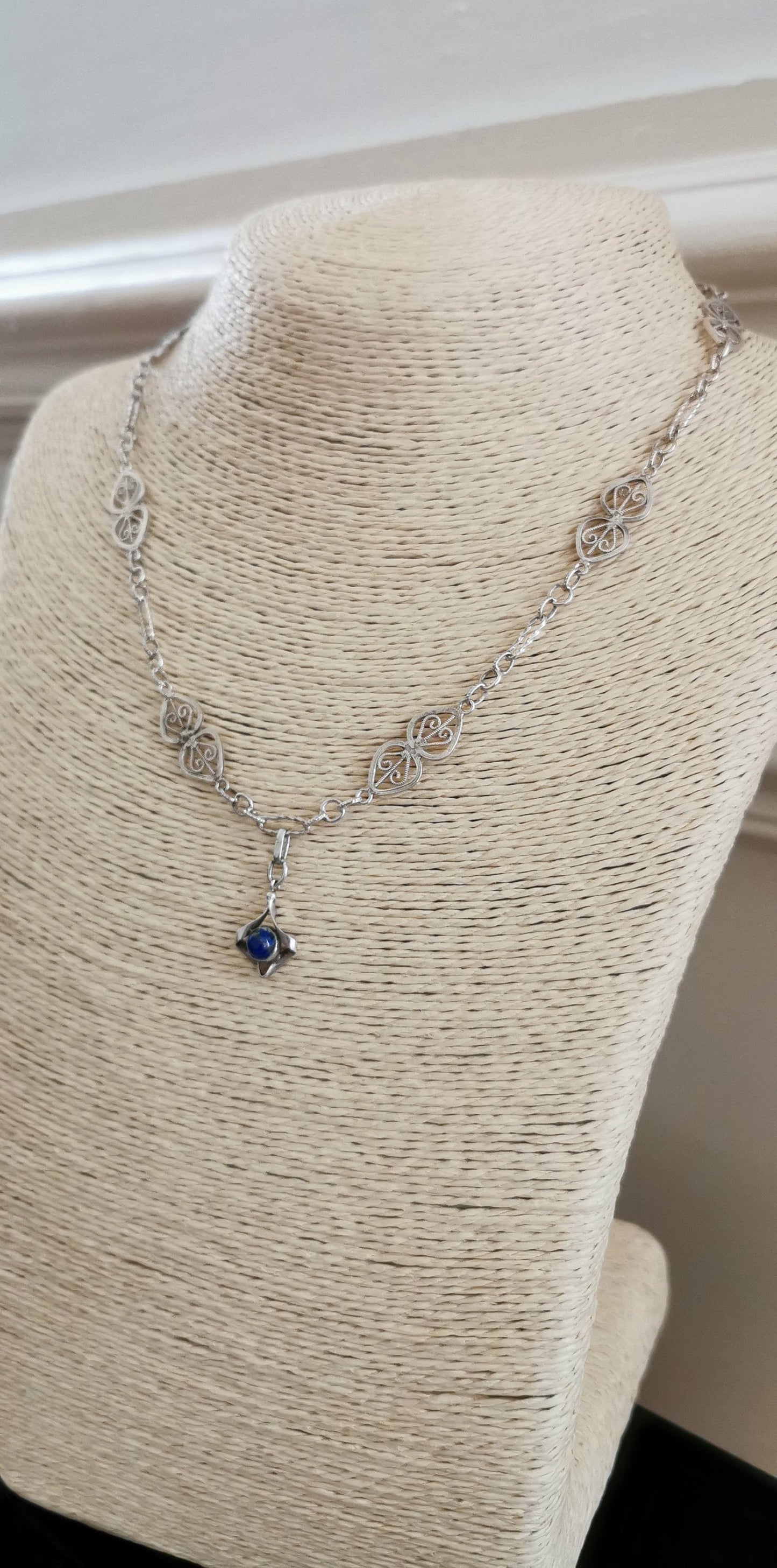 1900s Antique Lapis Lazuli Necklace Edwardian Chain Antique Silver Necklace Antique french chain gift for Her
