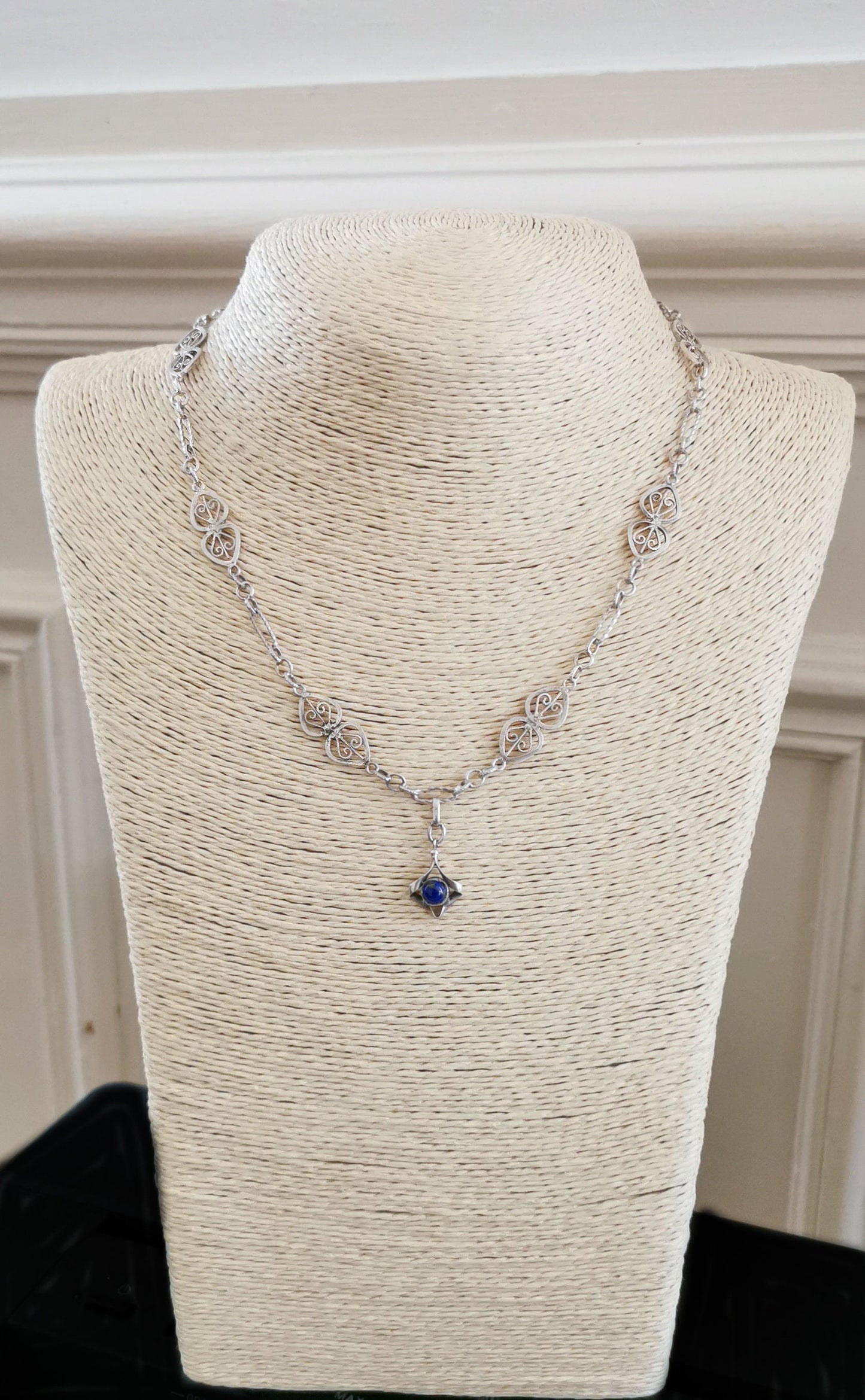1900s Antique Lapis Lazuli Necklace Edwardian Chain Antique Silver Necklace Antique french chain gift for Her