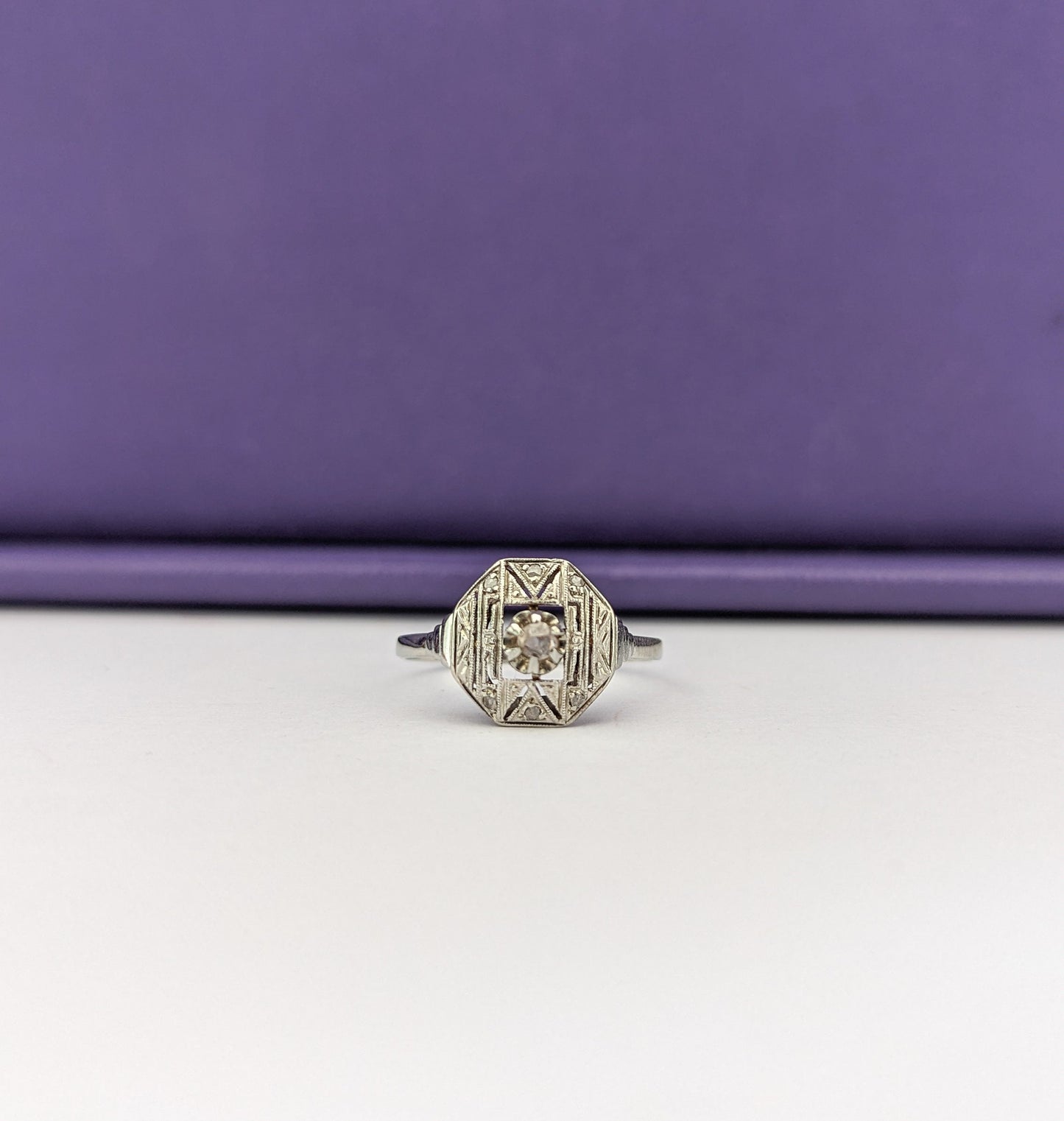18K Art Deco French Ring 18K gold & Platinum diamond ring Antique 18K Diamond Ring Gold Diamond Engagement Ring Gift for Her