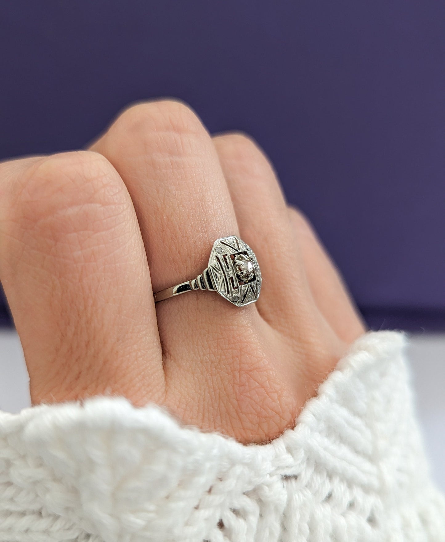 18K Art Deco French Ring 18K gold & Platinum diamond ring Antique 18K Diamond Ring Gold Diamond Engagement Ring Gift for Her