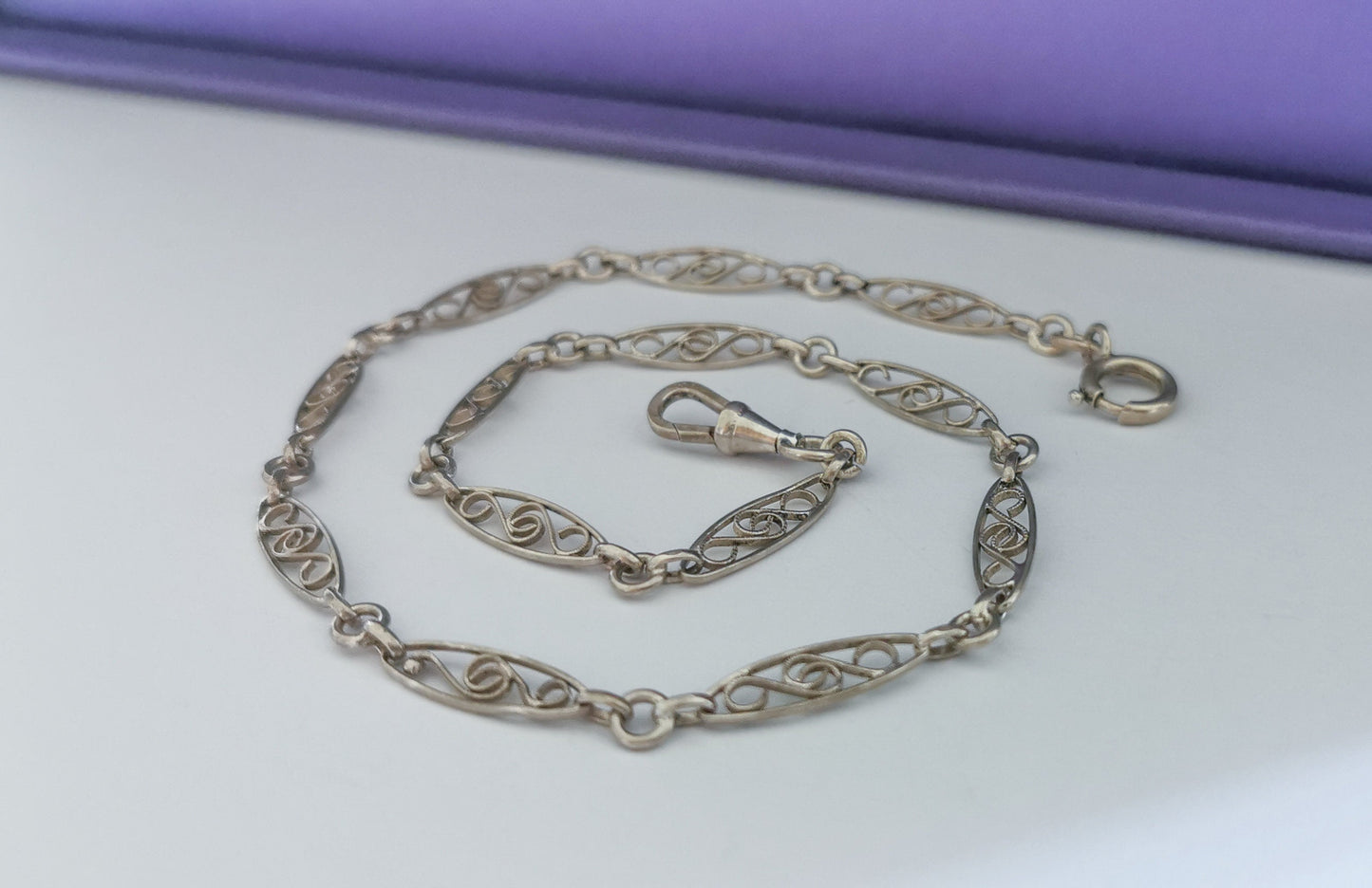 1900s Antique Bracelet French silver filigree chain Art nouveau watch chain
