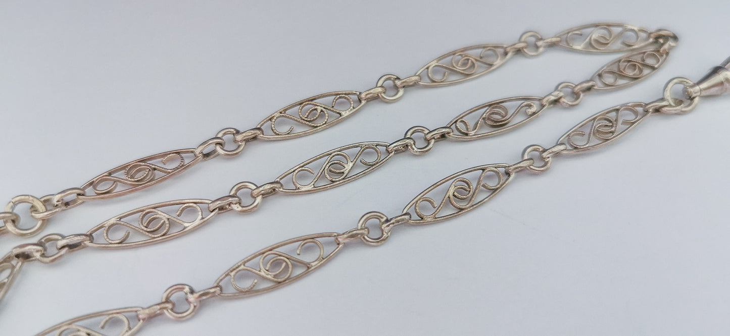 1900s Antique Bracelet French silver filigree chain Art nouveau watch chain