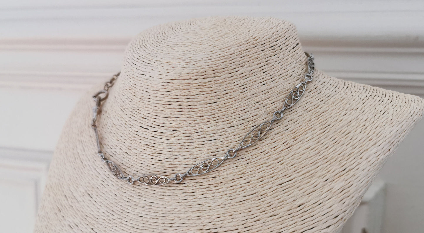 1900s Antique Bracelet French silver filigree chain Art nouveau watch chain