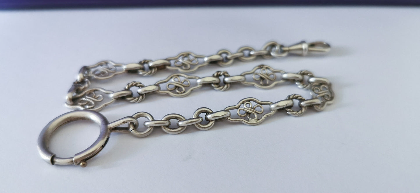 1900 Antique Silver Watch chain Antique Bracelet French silver Filigree Chain Antique Late Victorian Filigree Chain gift for her
