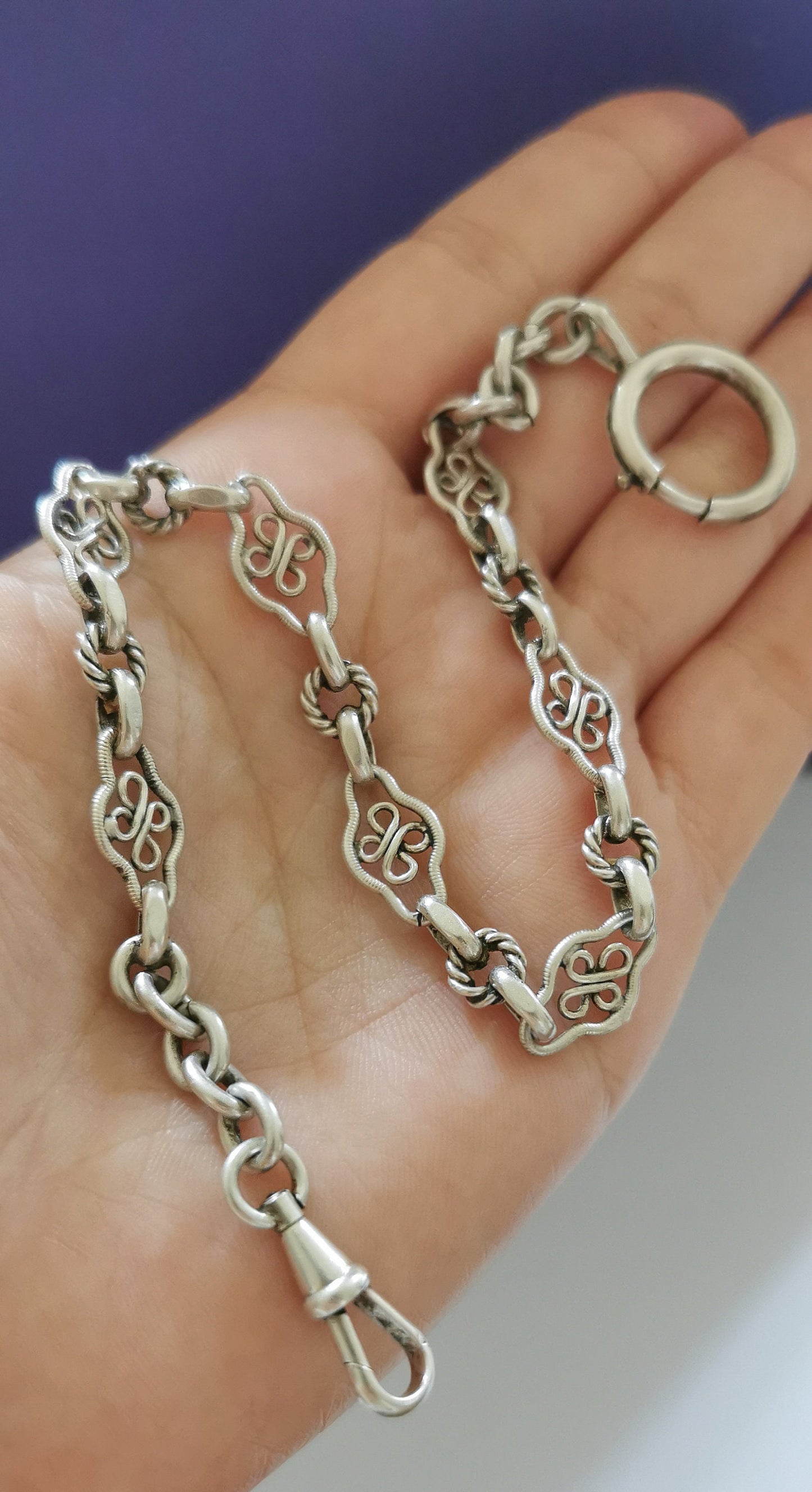 1900 Antique Silver Watch chain Antique Bracelet French silver Filigree Chain Antique Late Victorian Filigree Chain gift for her
