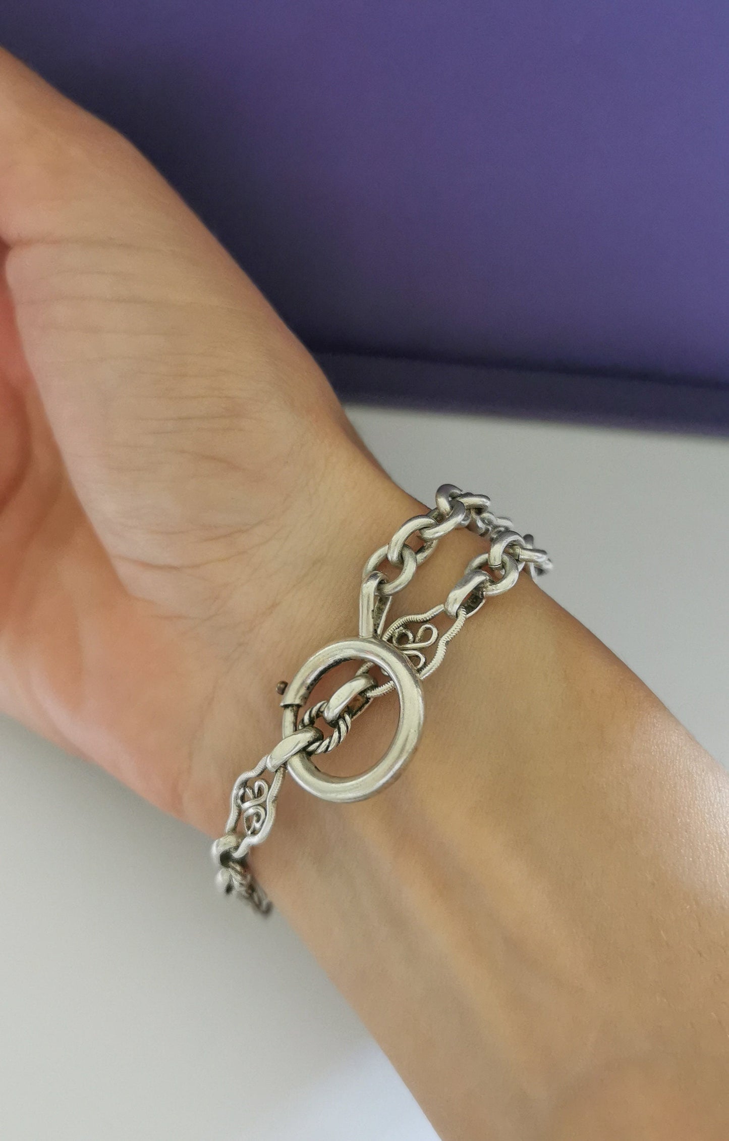 1900 Antique Silver Watch chain Antique Bracelet French silver Filigree Chain Antique Late Victorian Filigree Chain gift for her