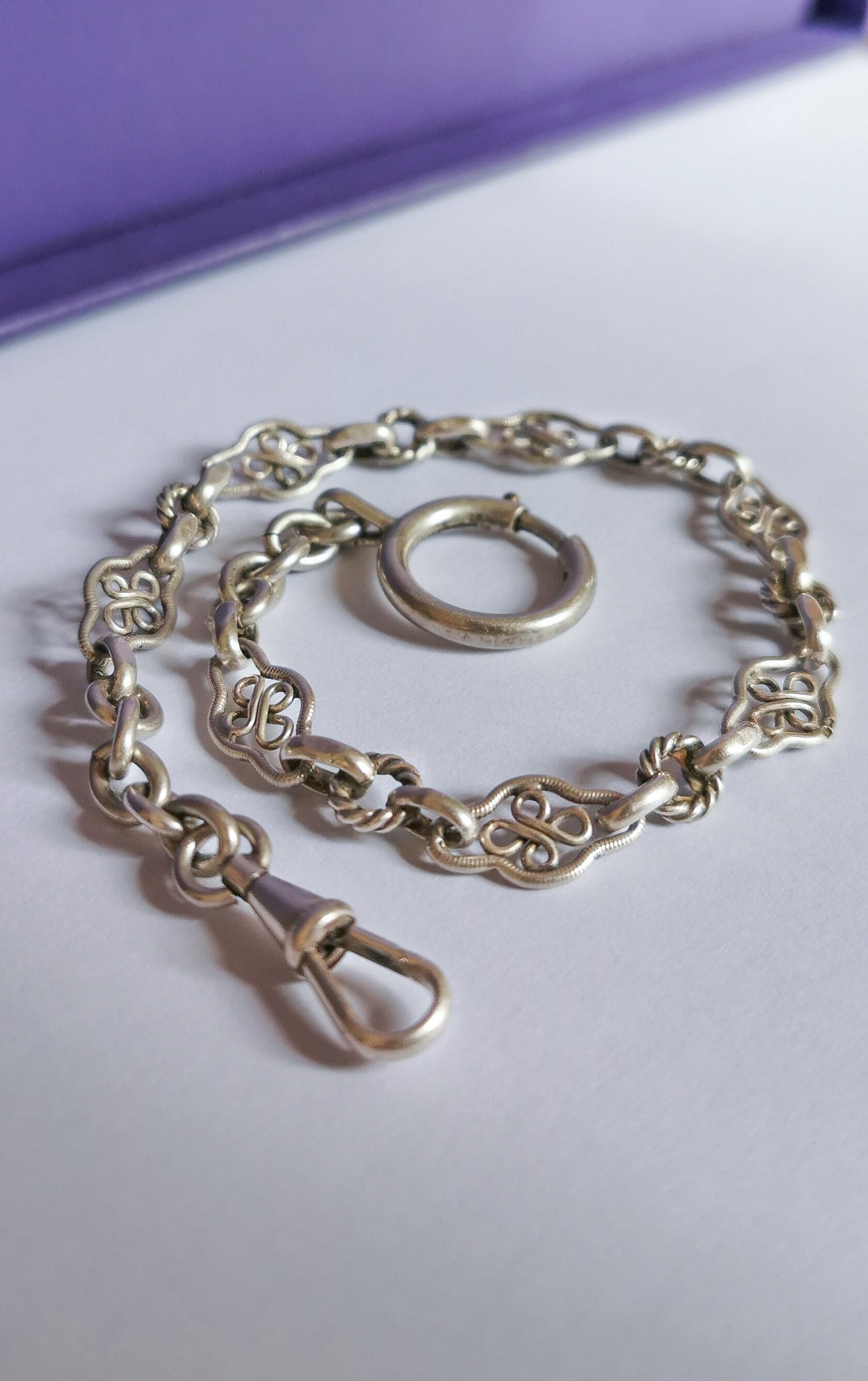 1900 Antique Silver Watch chain Antique Bracelet French silver Filigree Chain Antique Late Victorian Filigree Chain gift for her