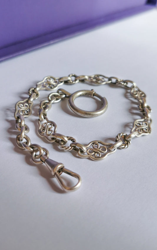 1900 Antique Silver Watch chain Antique Bracelet French silver Filigree Chain Antique Late Victorian Filigree Chain gift for her