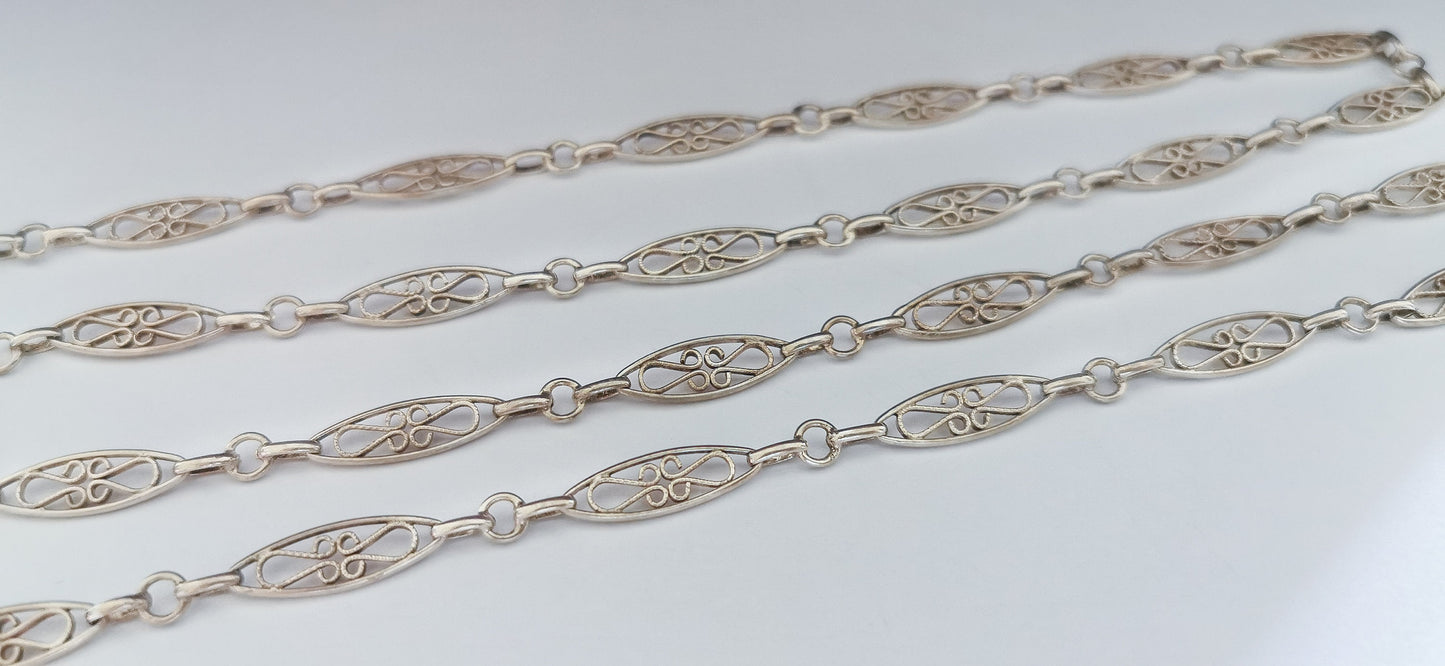 Edwardian Antique Silver Filigree Necklace with Bolt Ring French Guard Chain gift for Her Antique Necklace Vintage silver necklace