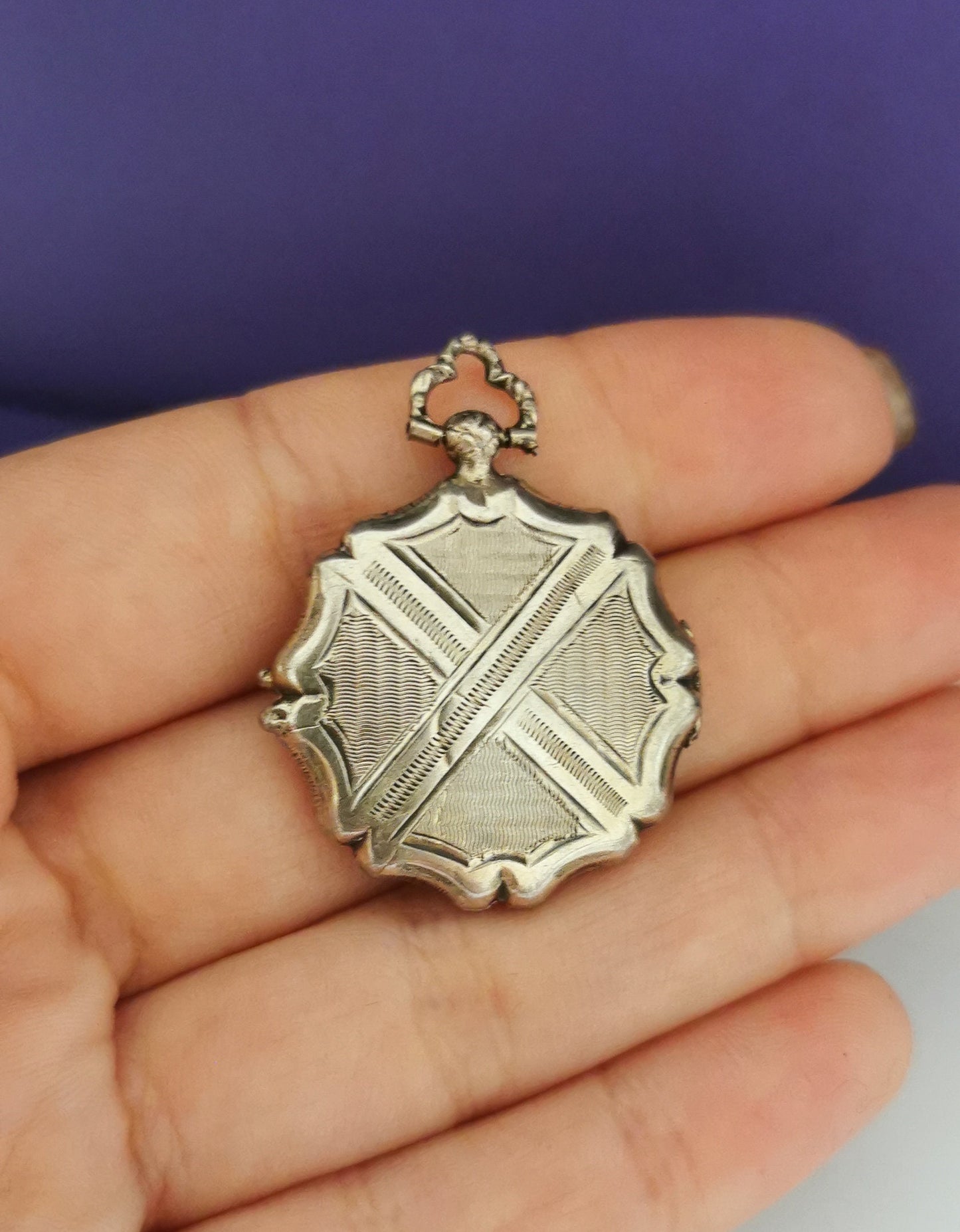 Late Victorian Guilloche Locket  Antique French locket c. 1900 Silver Locket Antique locket Vintage pendant gift for her