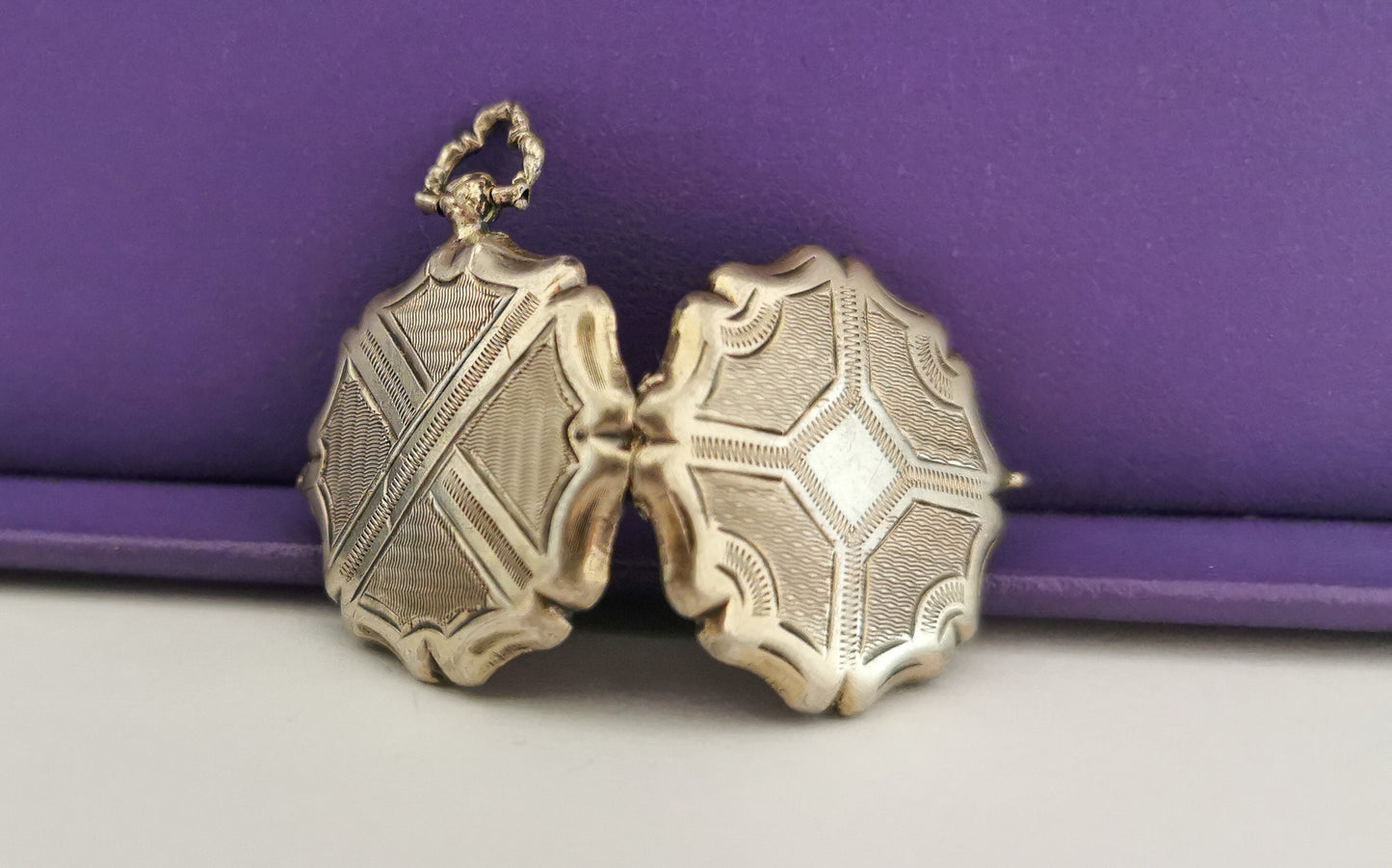 Late Victorian Guilloche Locket  Antique French locket c. 1900 Silver Locket Antique locket Vintage pendant gift for her