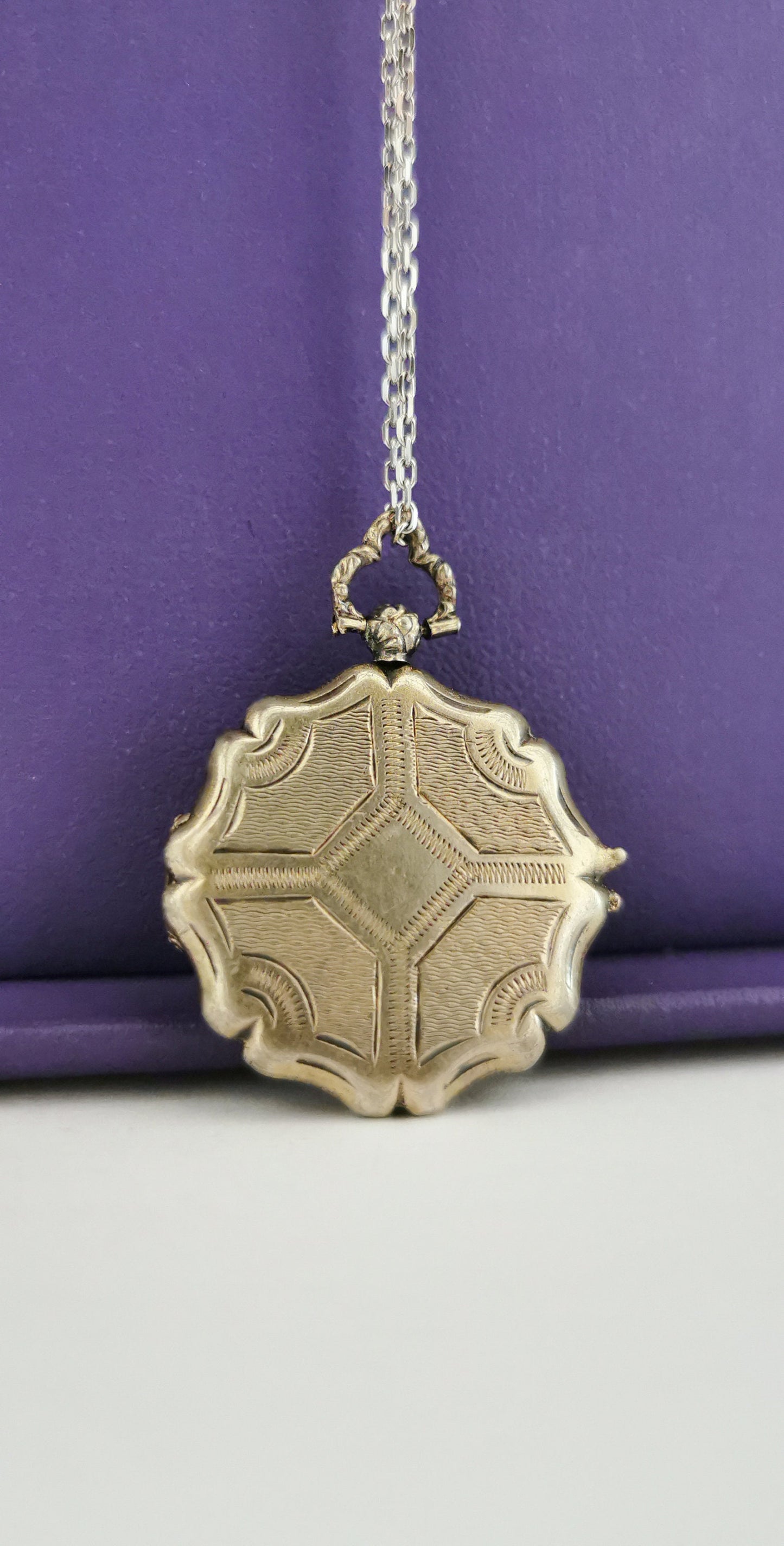 Late Victorian Guilloche Locket  Antique French locket c. 1900 Silver Locket Antique locket Vintage pendant gift for her