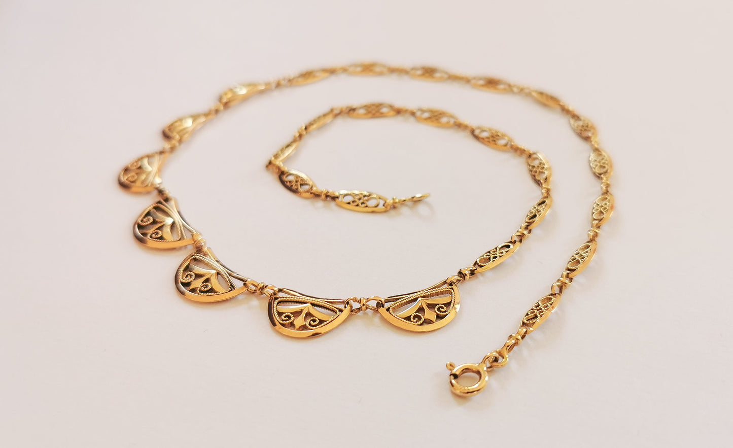 18K Edwardian Drapery Necklace 1900 Antique Drapery Necklace Antique French Gold Filigree Chain gift for her Gold Necklace