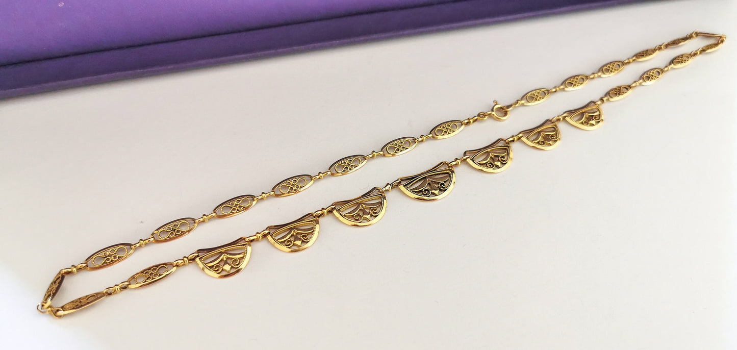 18K Edwardian Drapery Necklace 1900 Antique Drapery Necklace Antique French Gold Filigree Chain gift for her Gold Necklace