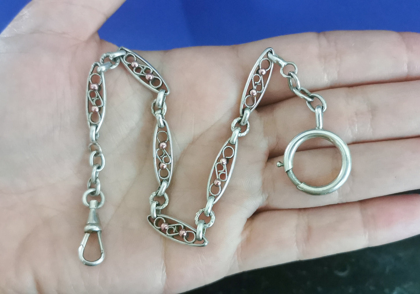 1890s Antique silver Watch chain Vermeil filigree chain Art nouveau Bracelet gift for her Antique Bracelet gift for wife