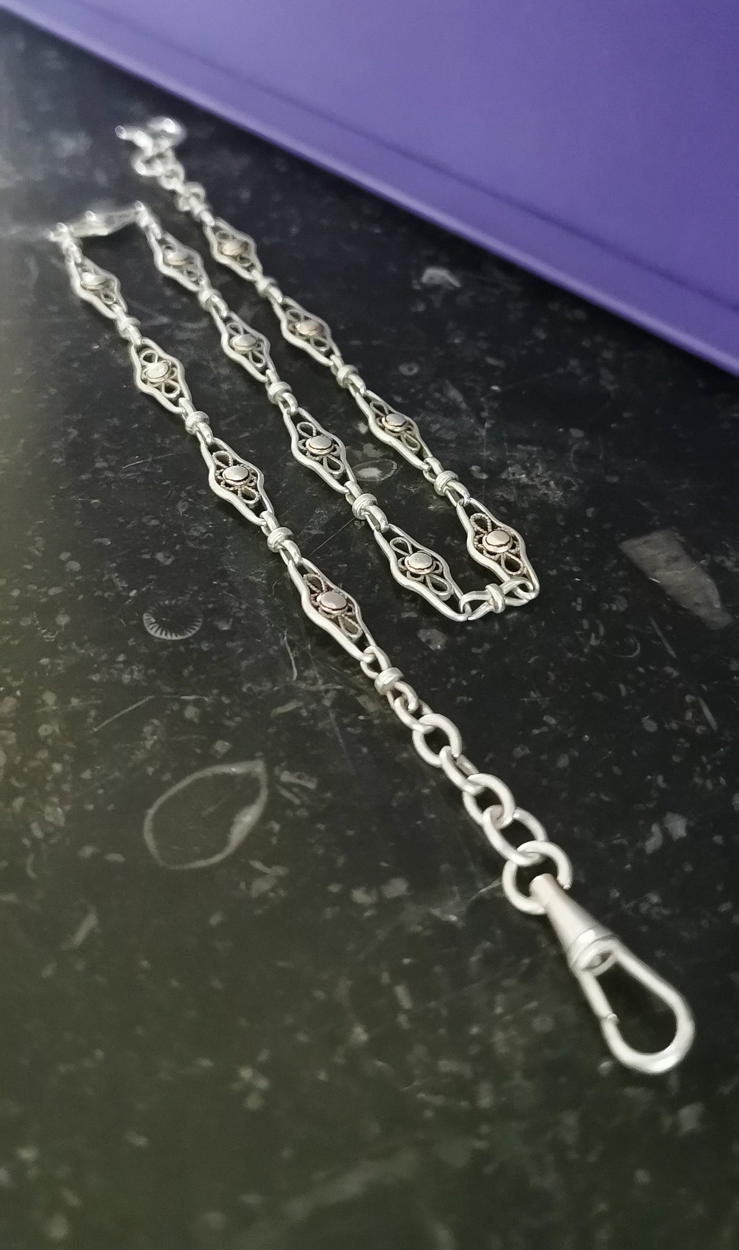 1900s Antique Watch chain Antique Necklace French silver Filigree Chain Edwardian Watch Chain gift for her Antique Filigree necklace