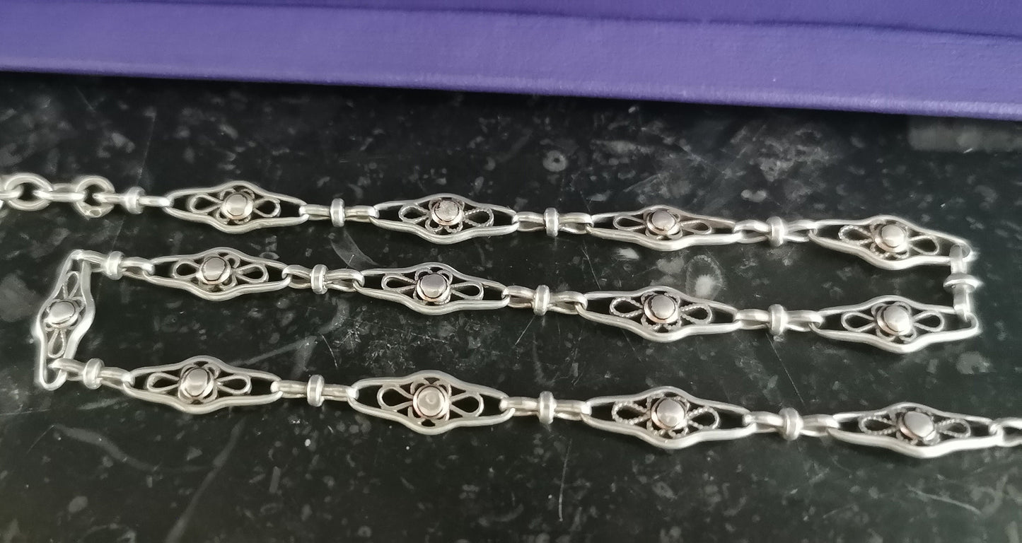 1900s Antique Watch chain Antique Necklace French silver Filigree Chain Edwardian Watch Chain gift for her Antique Filigree necklace