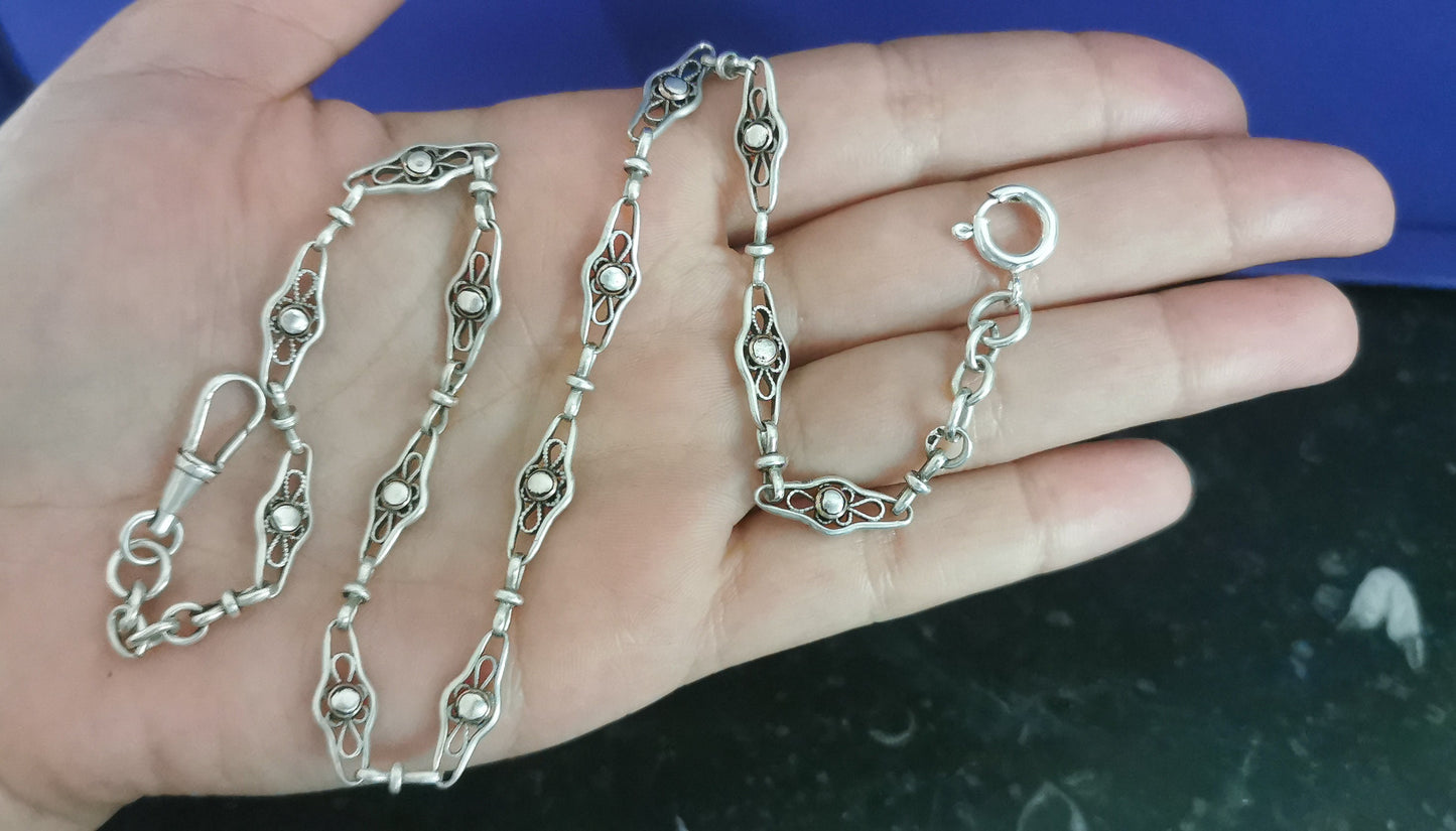 1900s Antique Watch chain Antique Necklace French silver Filigree Chain Edwardian Watch Chain gift for her Antique Filigree necklace