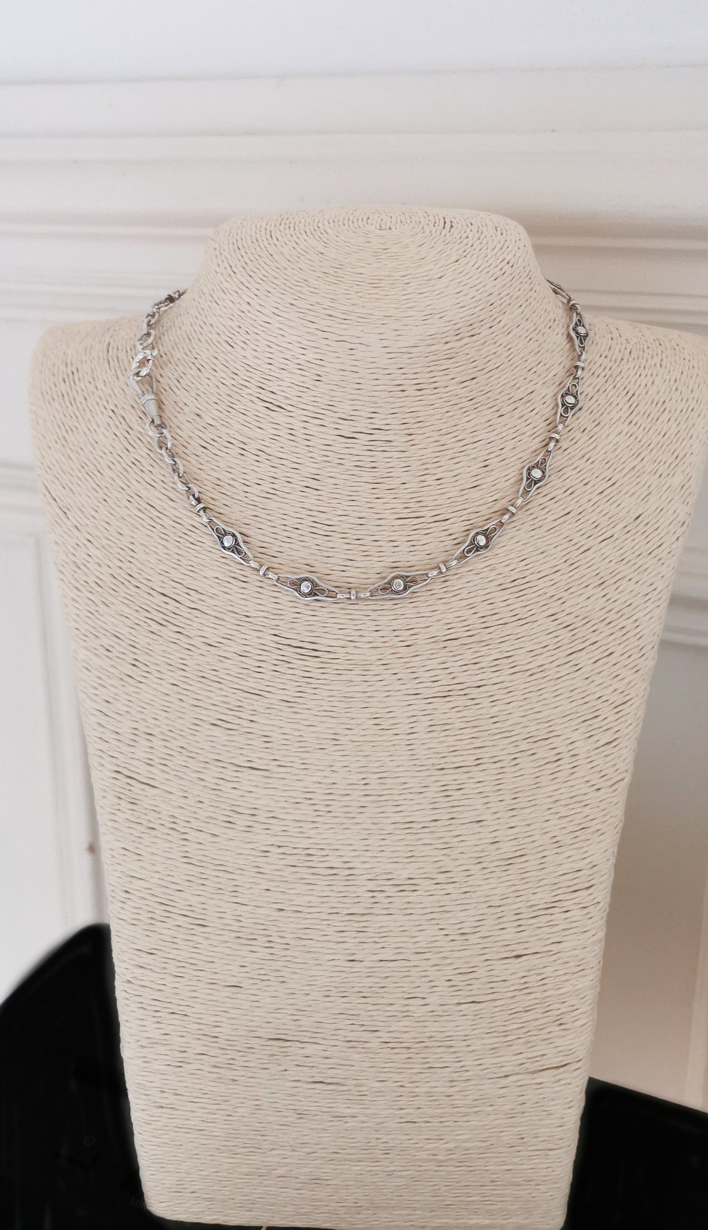 1900s Antique Watch chain Antique Necklace French silver Filigree Chain Edwardian Watch Chain gift for her Antique Filigree necklace