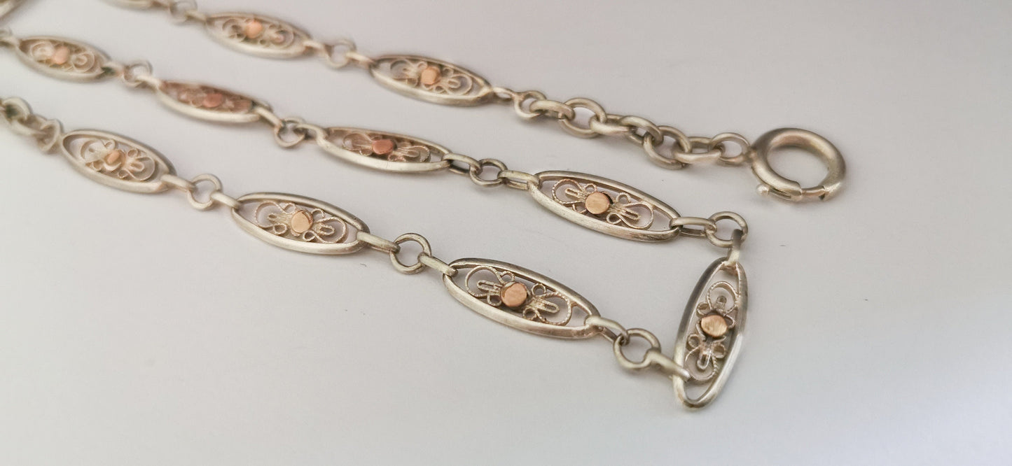 1900 Antique French Silver filigree bracelet Silver Albert watch chain Filigree Necklace or Bracelet gift for her Antique Choker