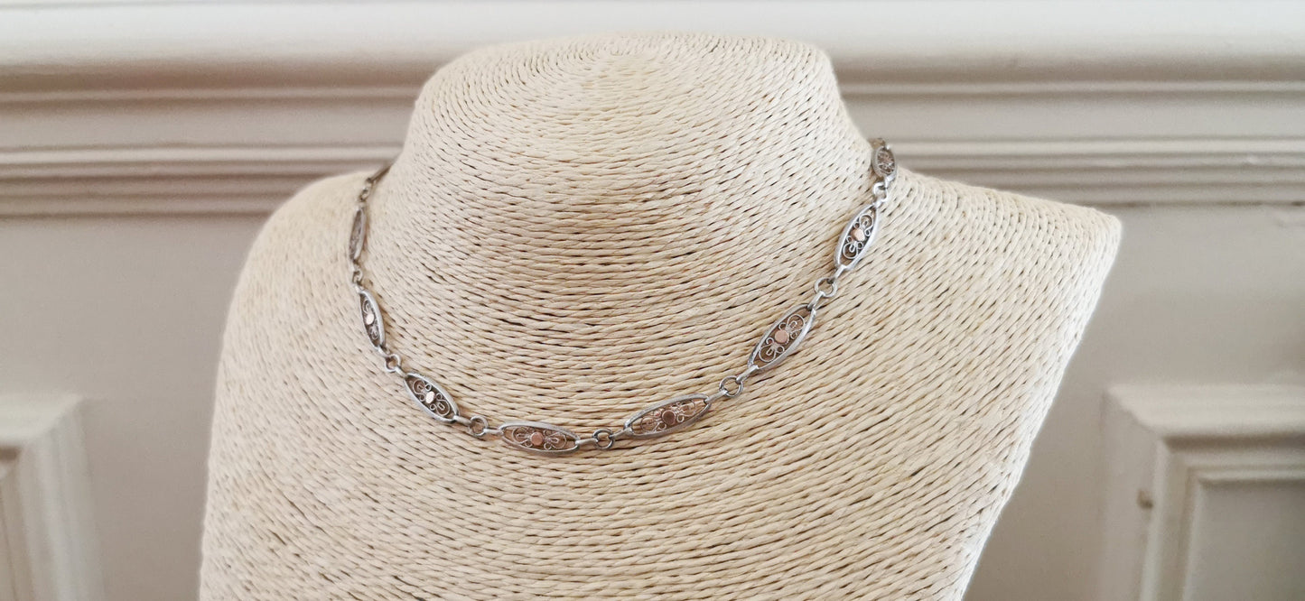1900 Antique French Silver filigree bracelet Silver Albert watch chain Filigree Necklace or Bracelet gift for her Antique Choker