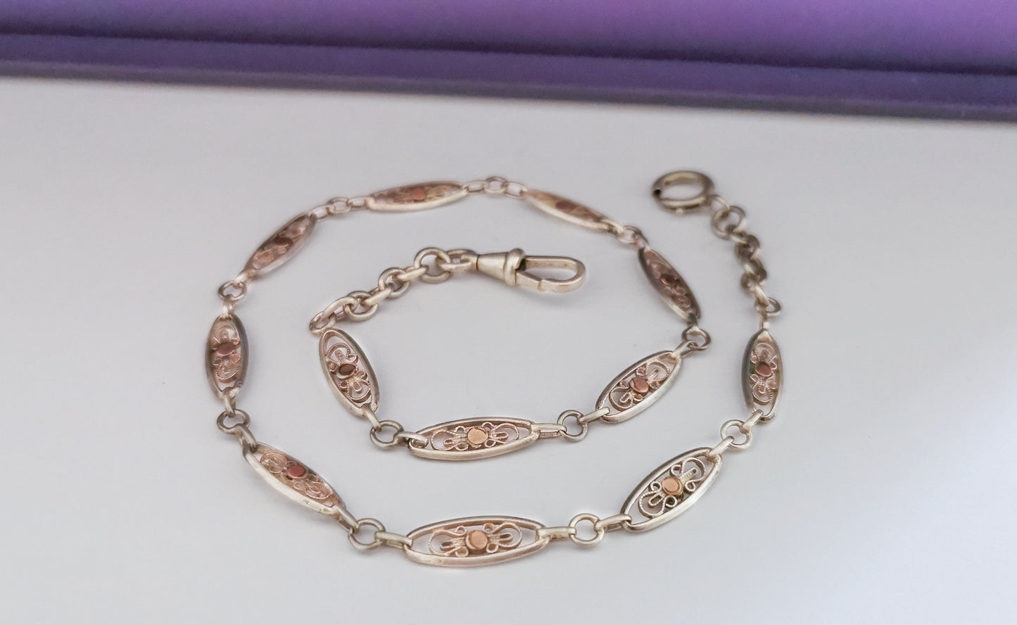 1900 Antique French Silver filigree bracelet Silver Albert watch chain Filigree Necklace or Bracelet gift for her Antique Choker